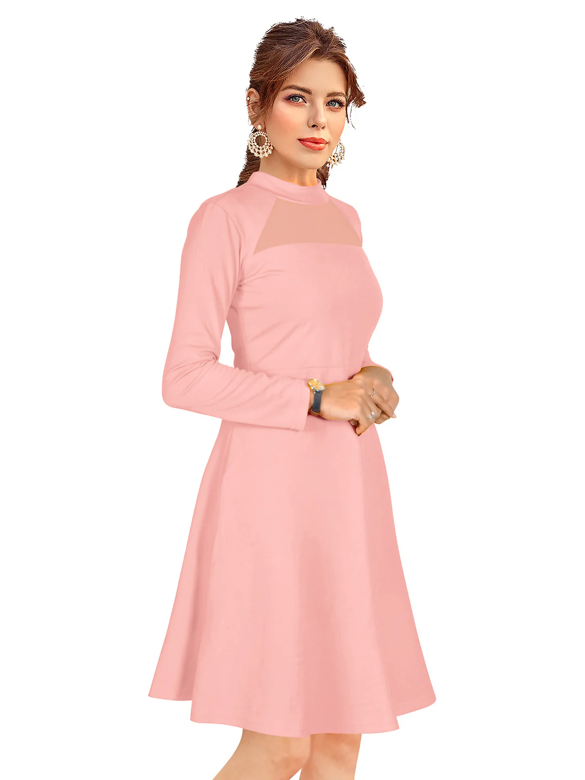 Odette Light Pink Skater Knit Fabric Dress For Women - Image 2