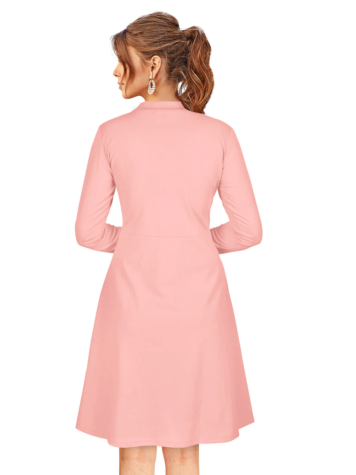 Odette Light Pink Skater Knit Fabric Dress For Women - Image 4