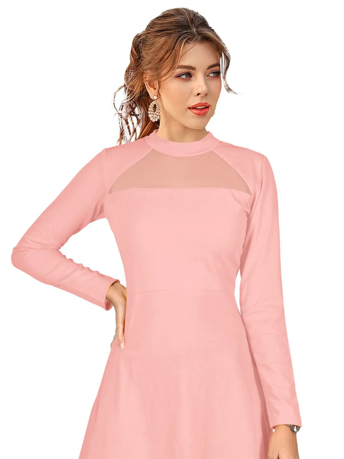 Odette Light Pink Skater Knit Fabric Dress For Women - Image 5
