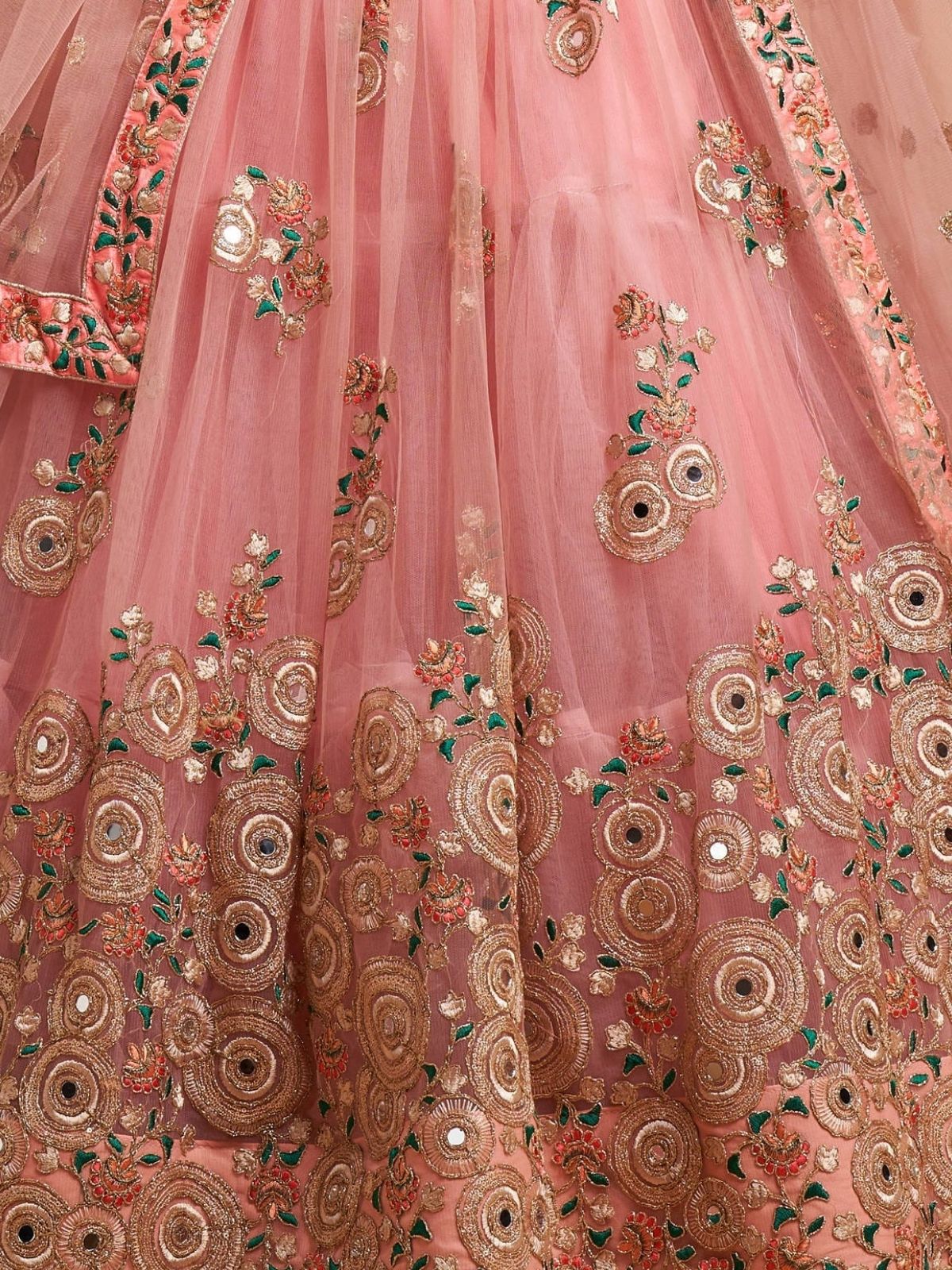 Odette Peach Soft Net Embroidered Semi Stitched Lehenga With Blouse For Women - Image 6