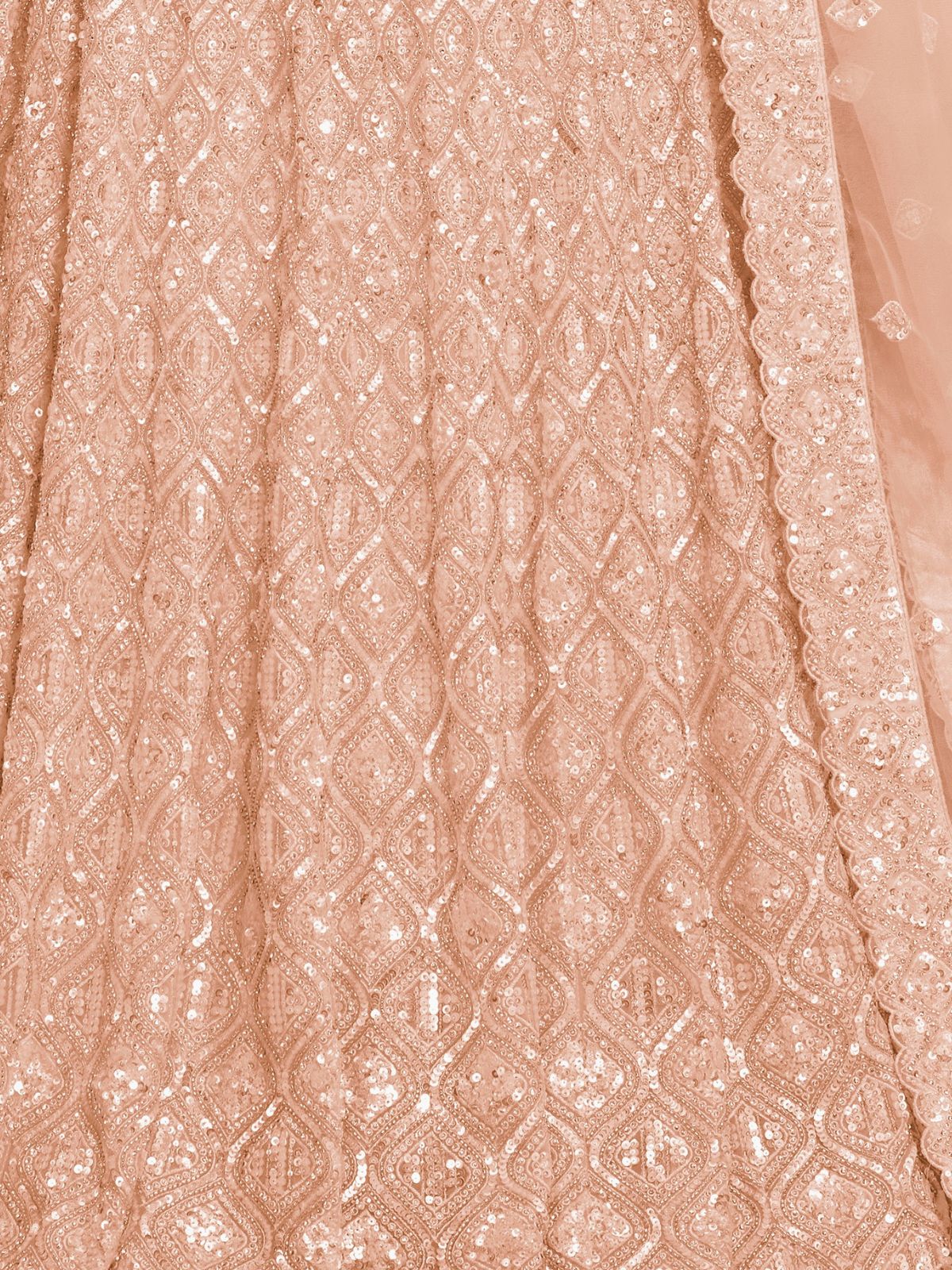 Odette Peach Soft Net Embroidered Semi Stitched Lehenga With Unstitched Blouse For Women - Image 6