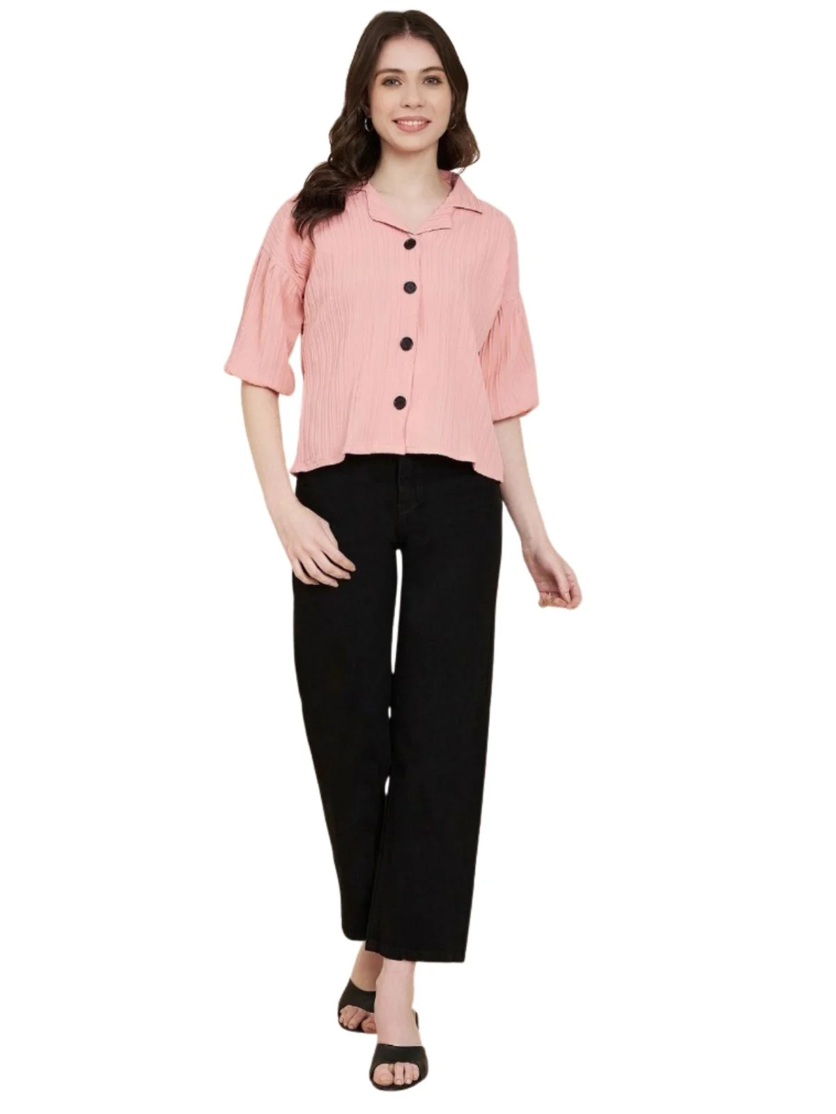 Odette Peach Sugarcane Solid Shirt For Women