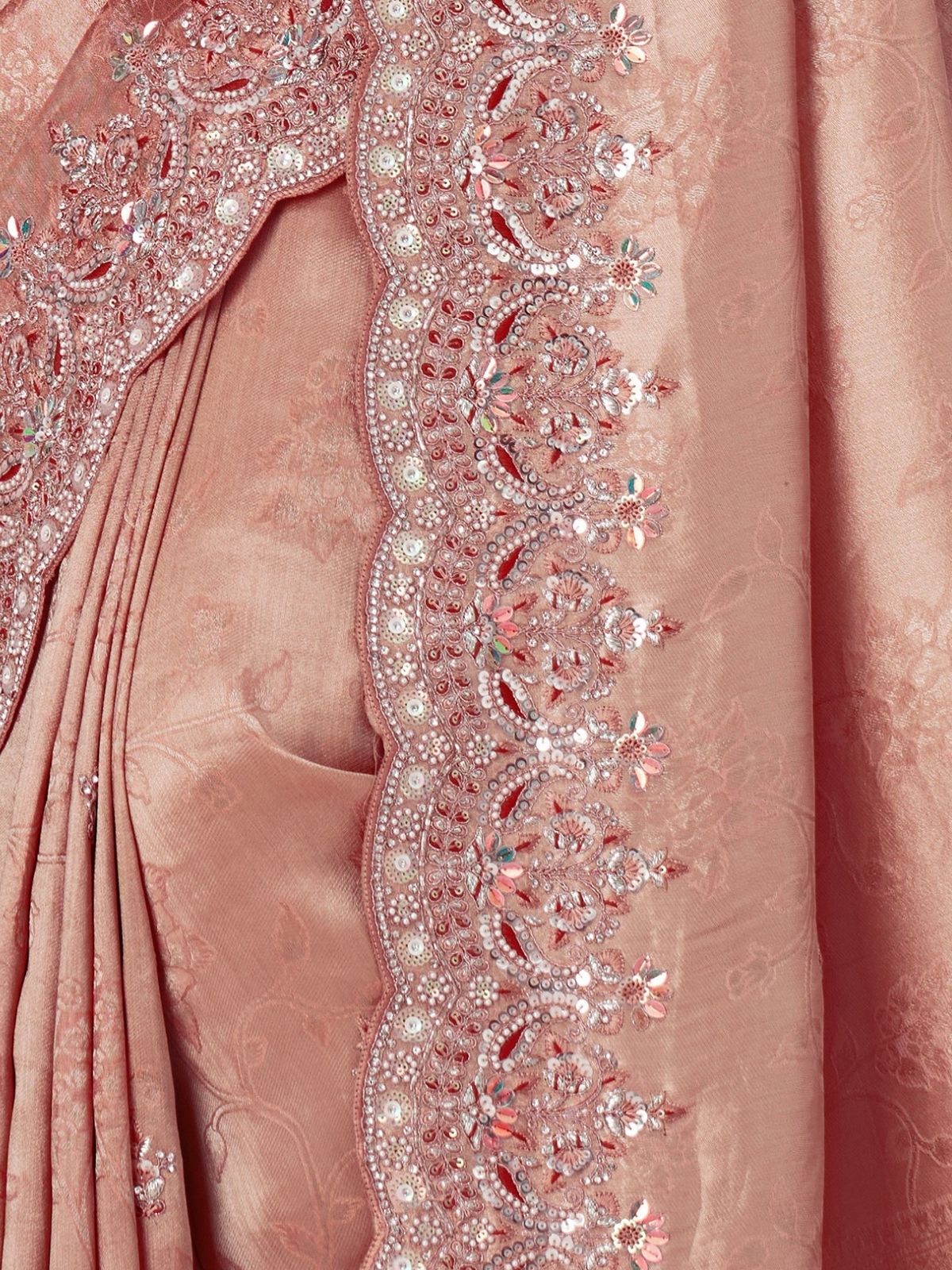 Odette Peach Viscose Silk Embellished Saree For Women - Image 5