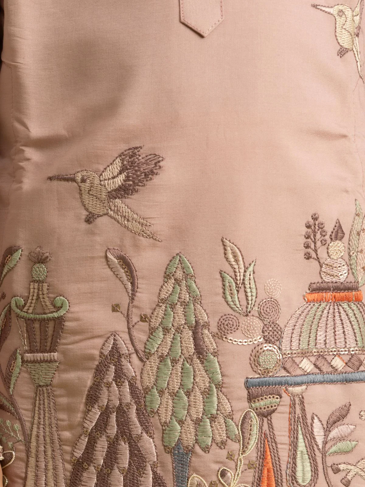 Odette Peach Viscose Silk Embroidered Kurta Set For Kids - Image 5