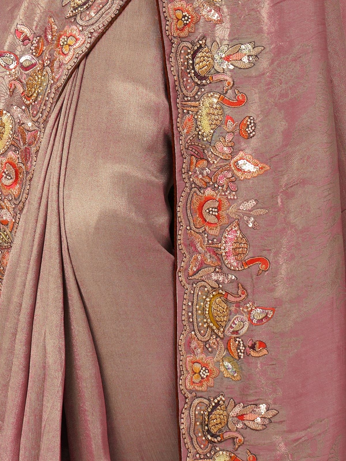 Odette Peach Viscose Silk Embroidered Saree For Women - Image 7