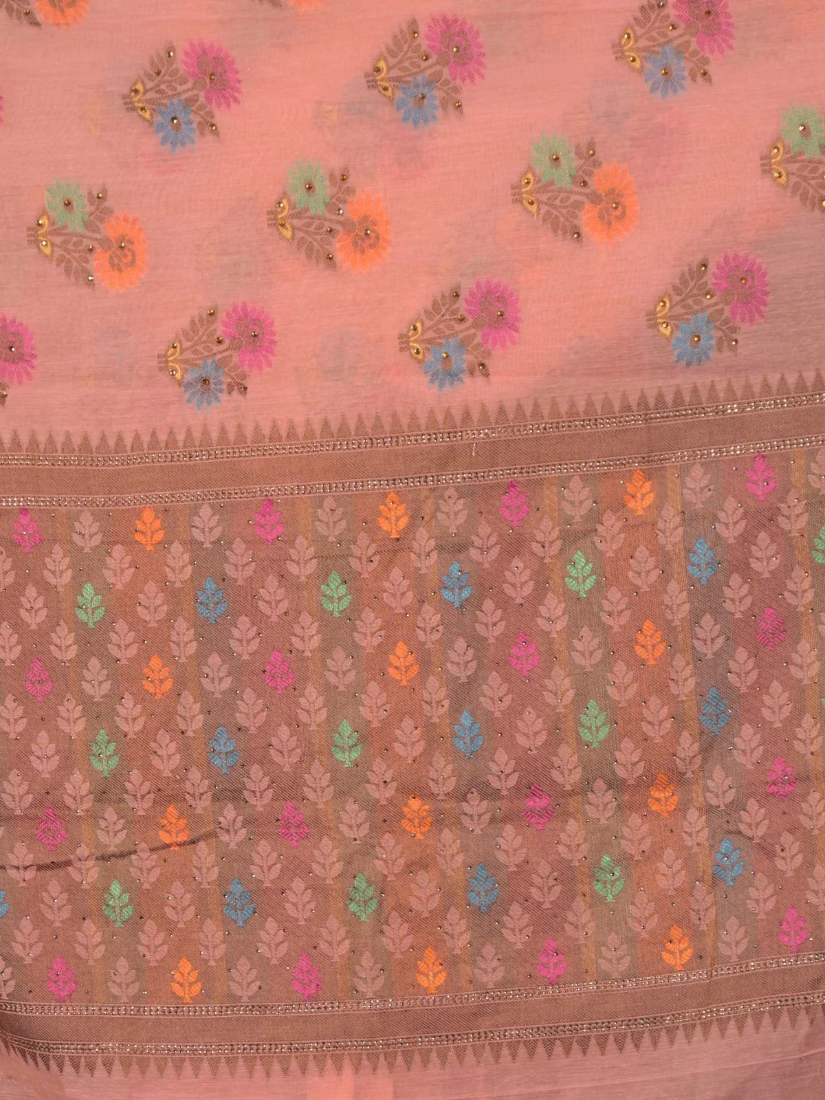 Odette Peach Woven Cotton Silk Blend Saree With Unstitched Blouse For Women - Image 5