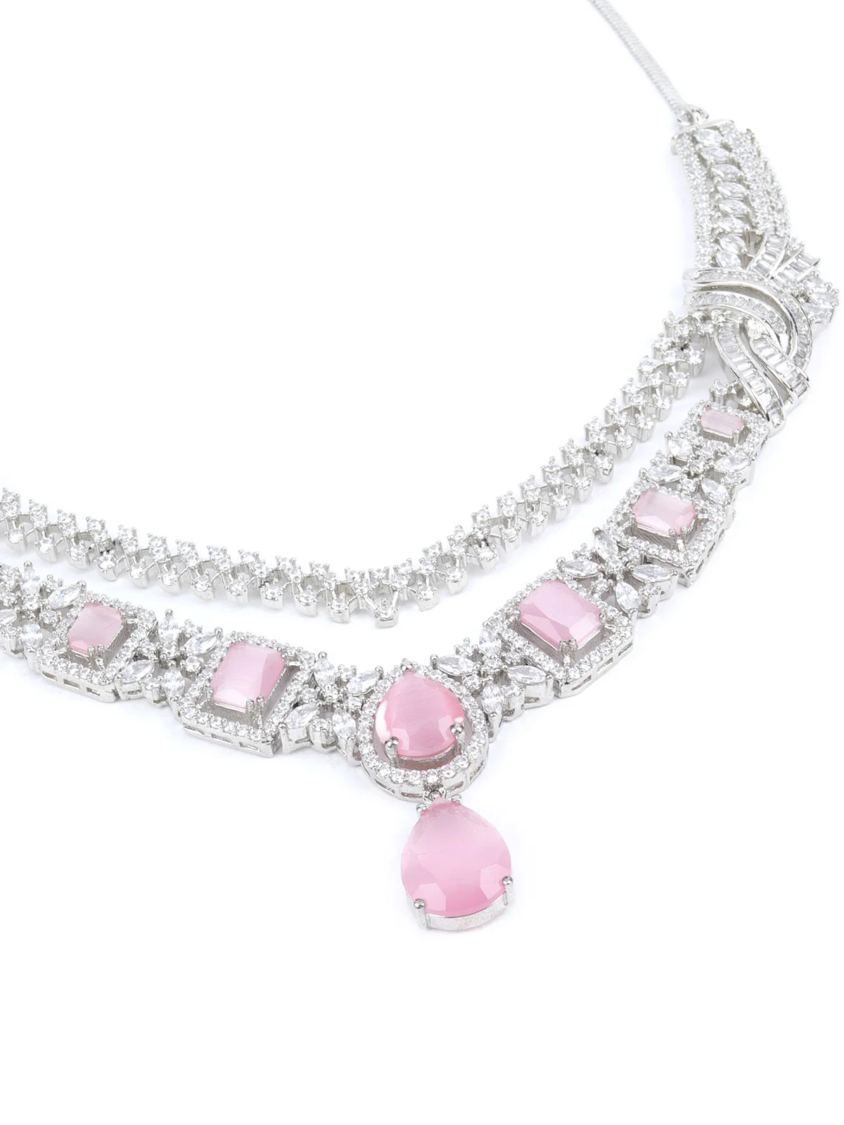 Odette Pink Alloy Embellished Jewellery Set For Women - Image 5