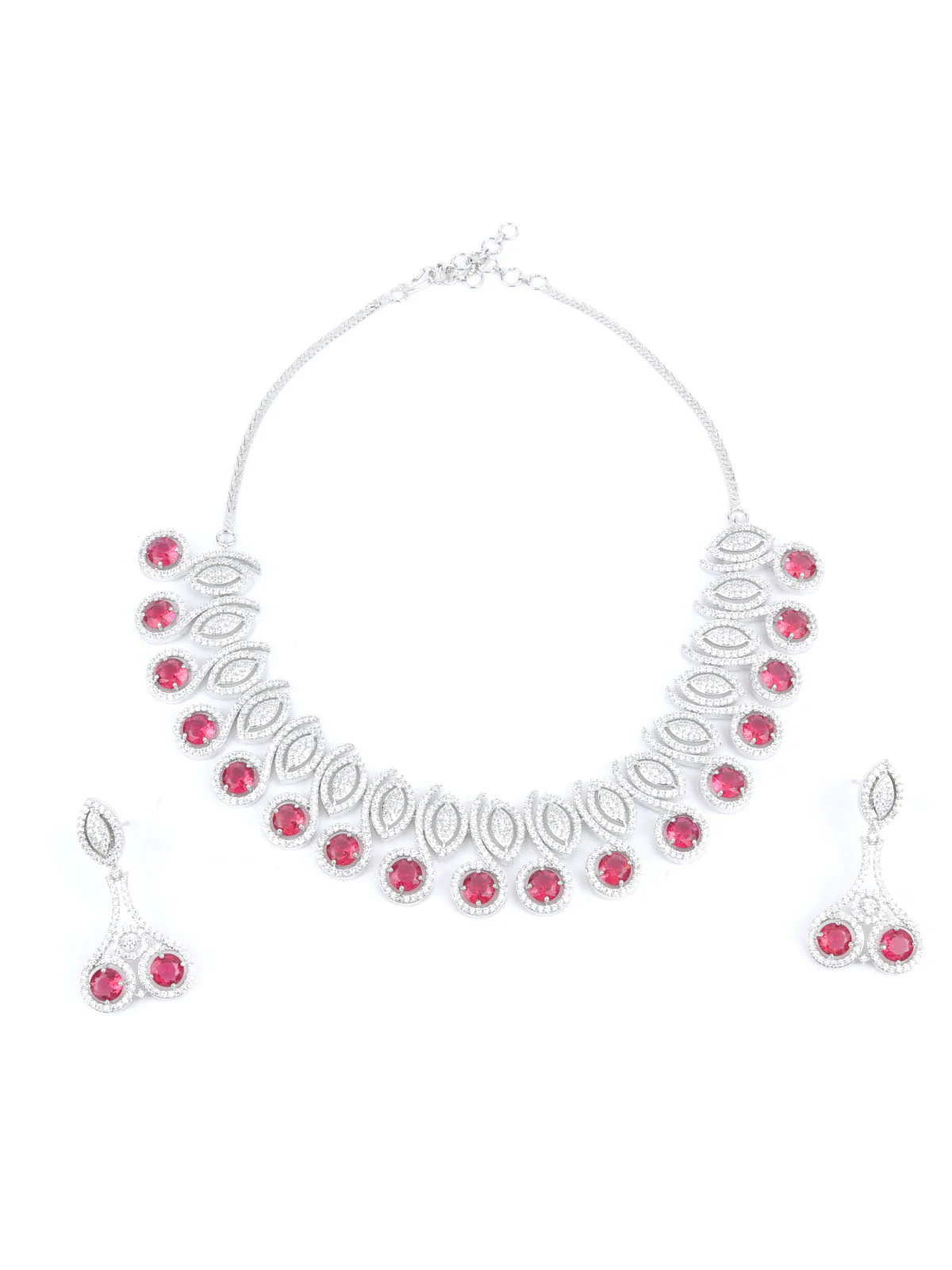 Odette Pink Alloy Embellished Jewellery Set For Women - Image 3