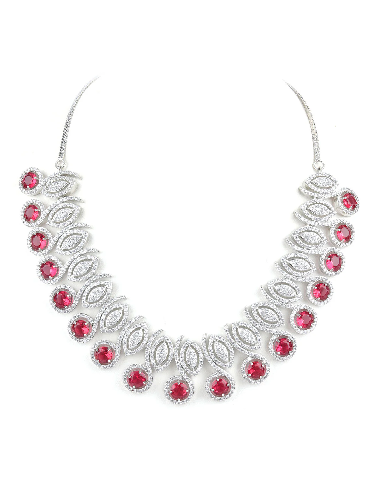 Odette Pink Alloy Embellished Jewellery Set For Women - Image 4
