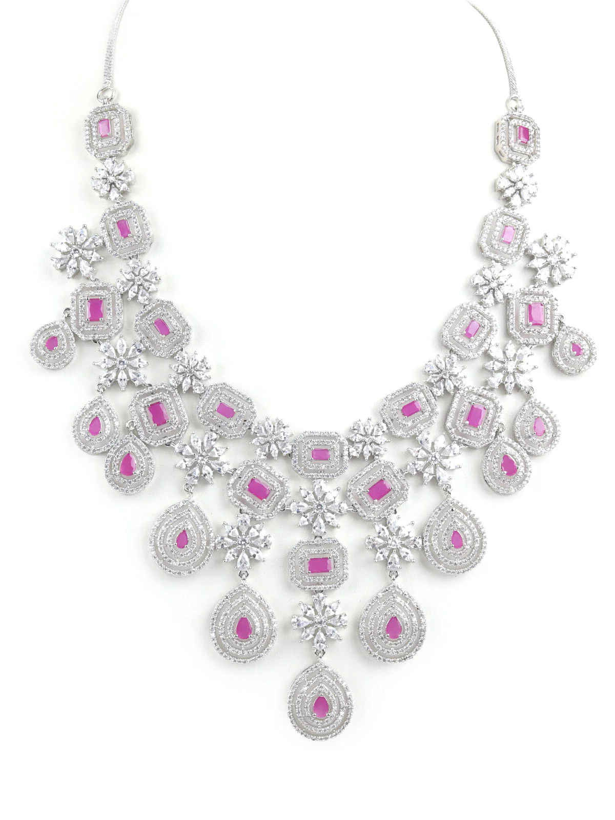 Odette Pink Alloy Embellished Jewellery Set For Women - Image 5