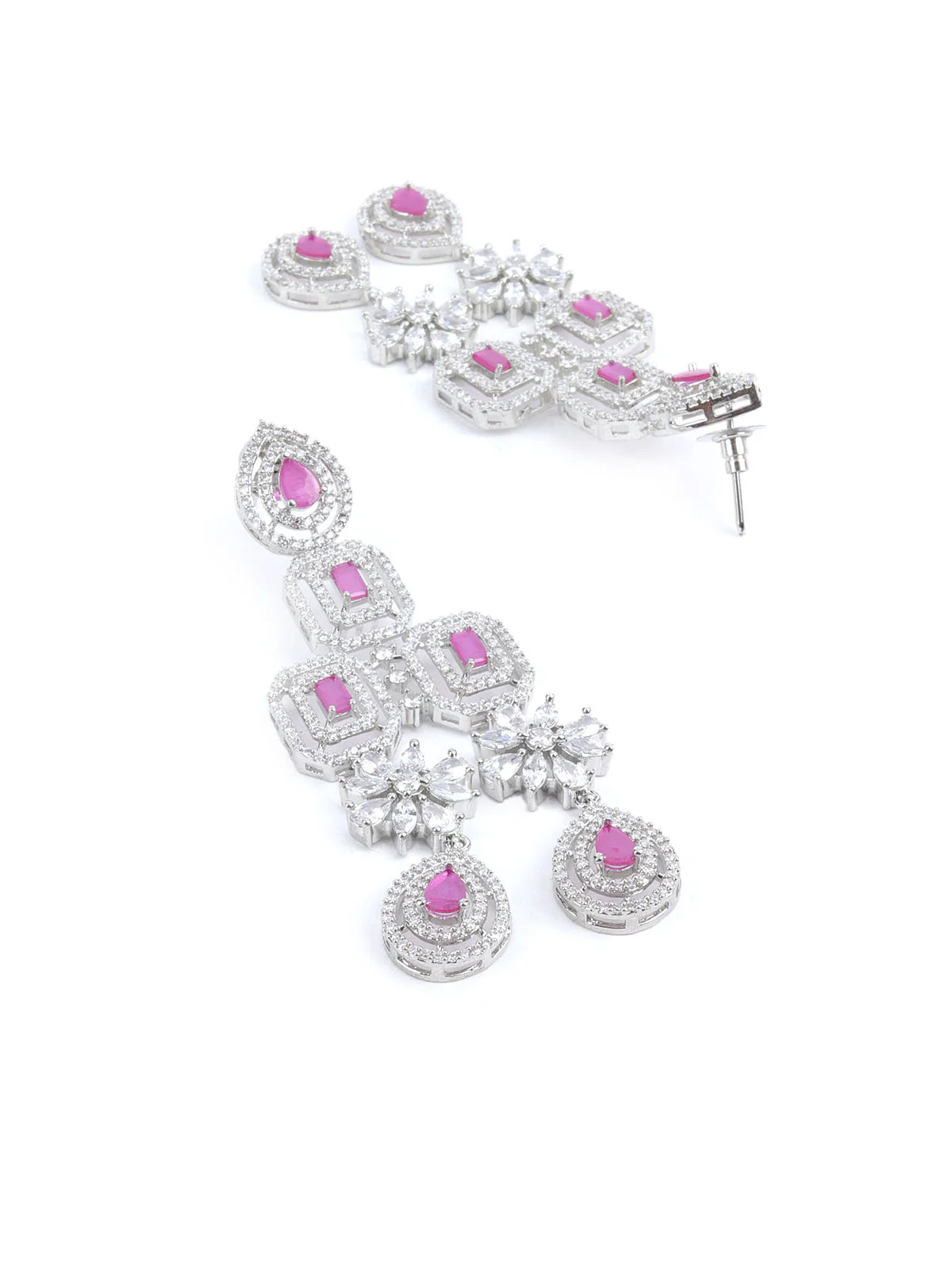 Odette Pink Alloy Embellished Jewellery Set For Women - Image 6