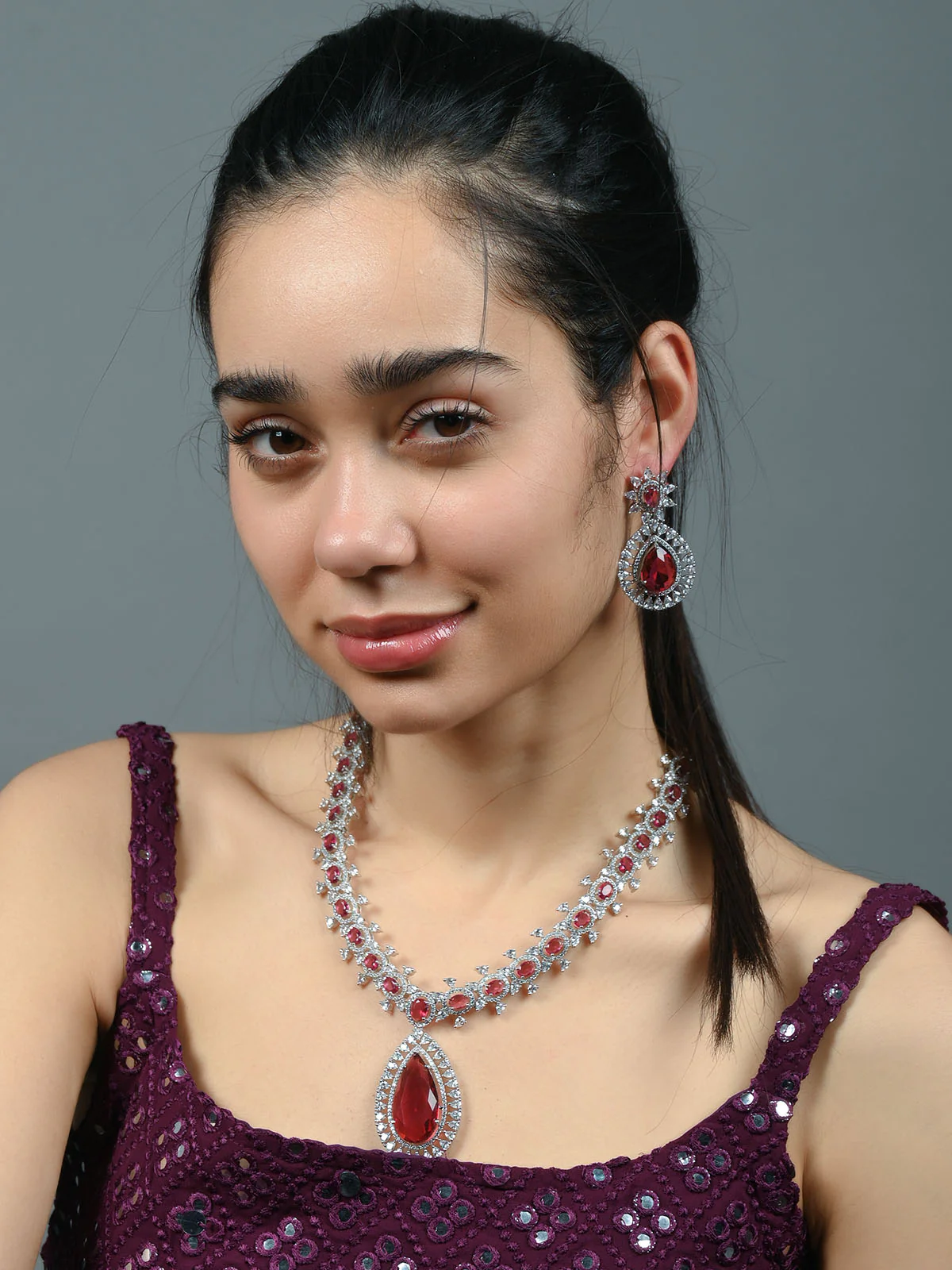 Odette Pink Alloy Embellished Jewellery Set For Women