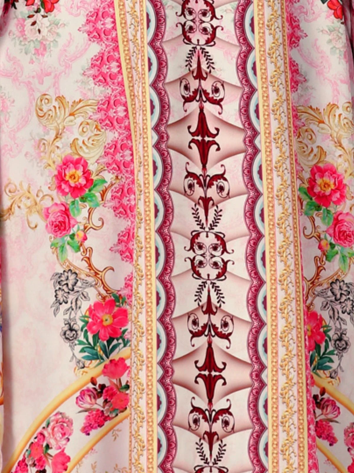 Odette Pink And Beige Satin Printed Kaftan For Women - Image 5