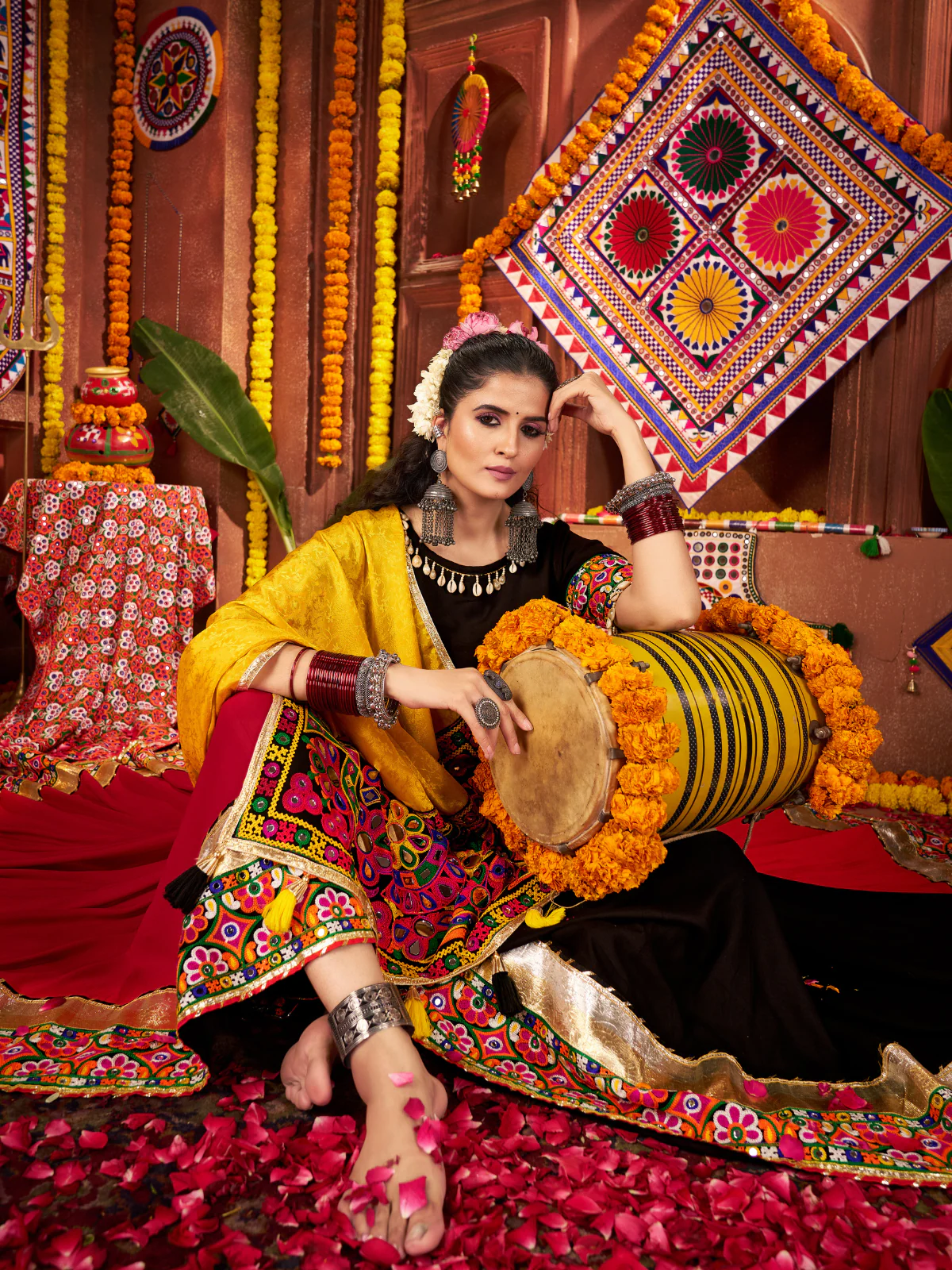 Odette Pink And Brown Cotton Blend Embroidered Semi-Stitched lehenga For Women - Image 2