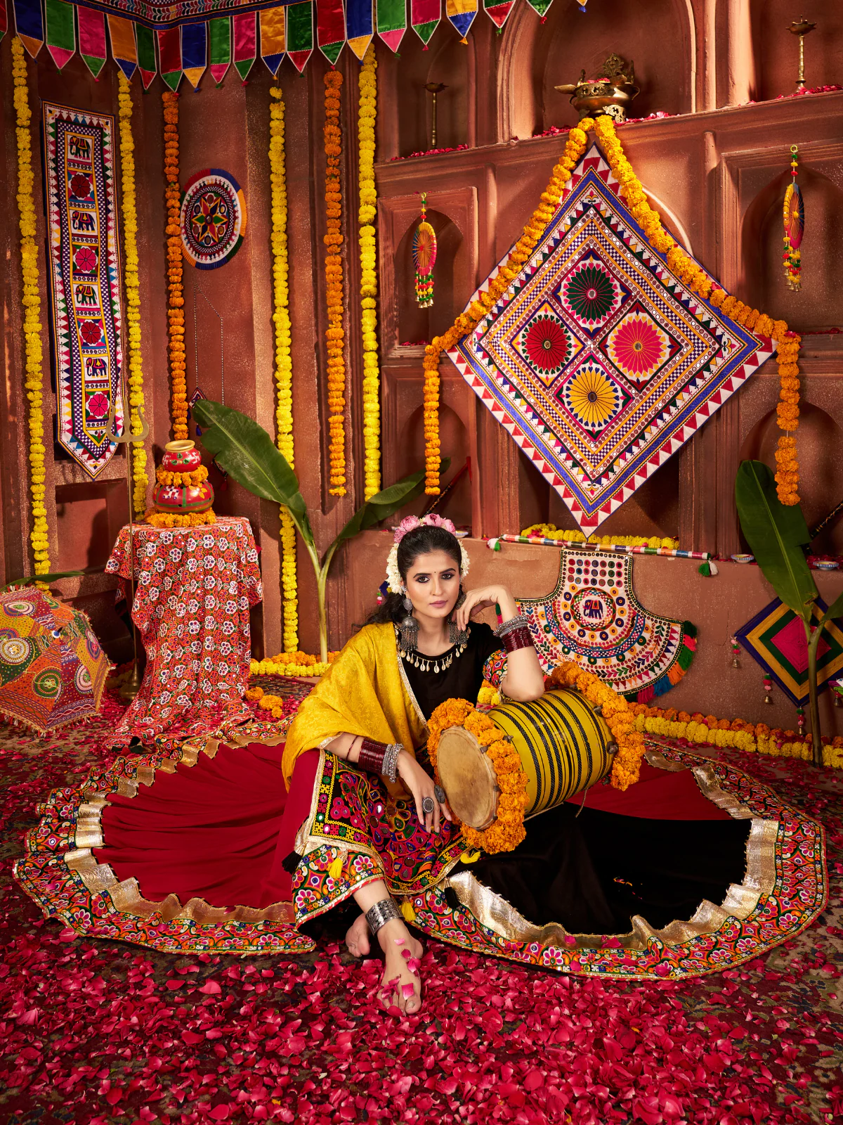 Odette Pink And Brown Cotton Blend Embroidered Semi-Stitched lehenga For Women - Image 4