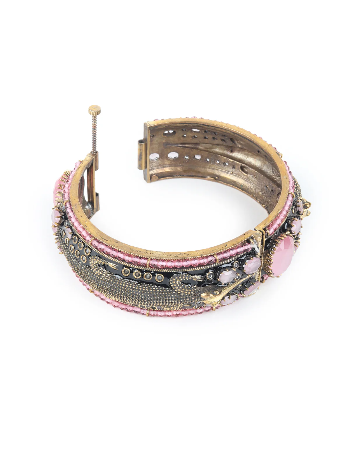 Odette Pink and Gold Faux Stone Embellished Bracelet for Women - Image 6