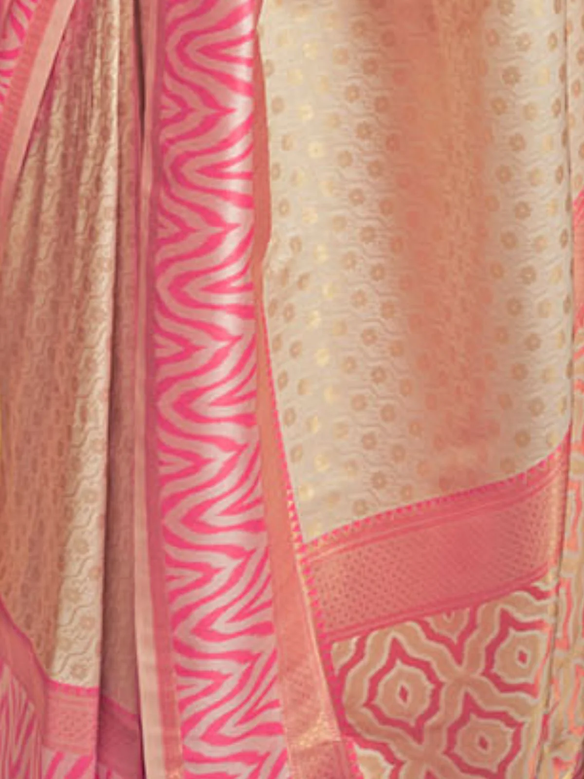Odette Pink And Gold Woven Design Silk Blend Saree With Unstitched Blouse For Women - Image 3