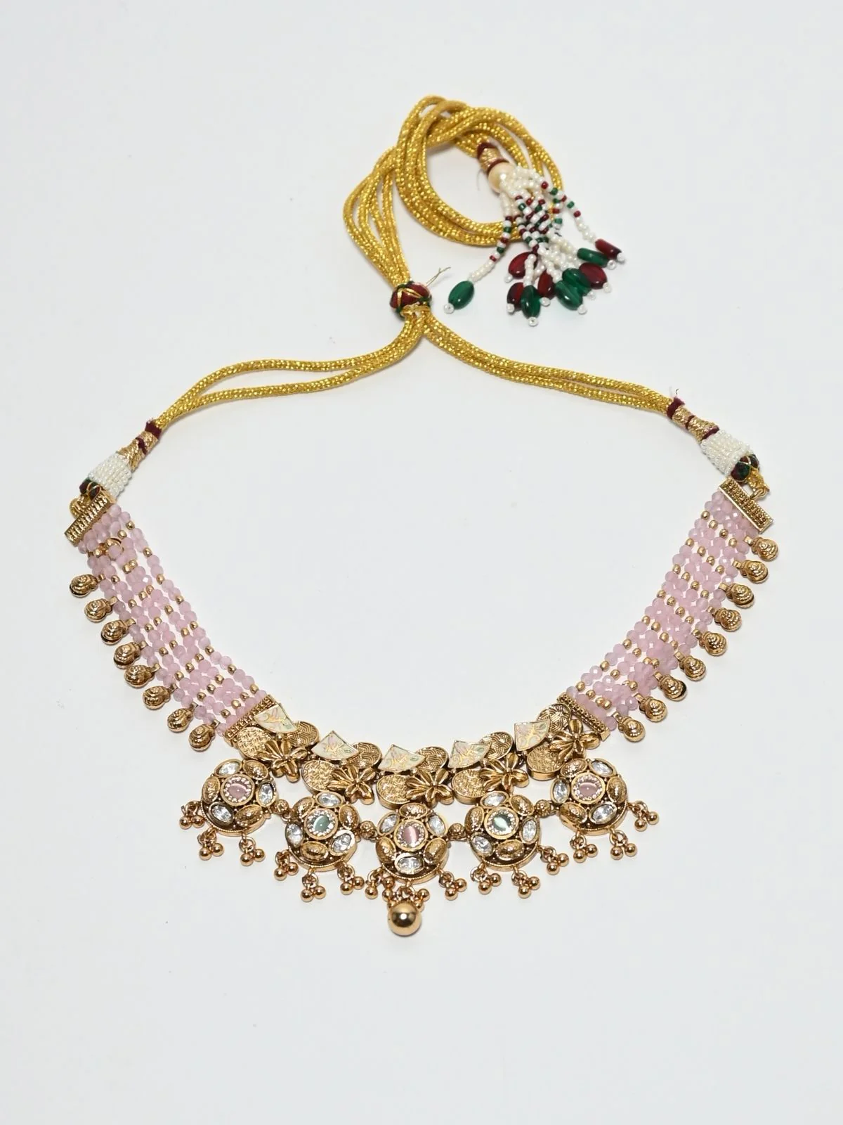 Odette Pink And Golden Alloy Beaded Pearl Jewellery Set For Women - Image 4