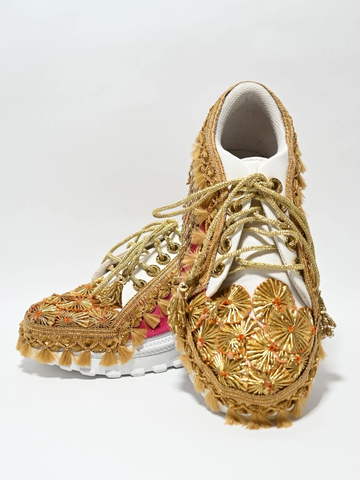 Odette Pink And Golden PU Embellished Shoes For Women - Image 4