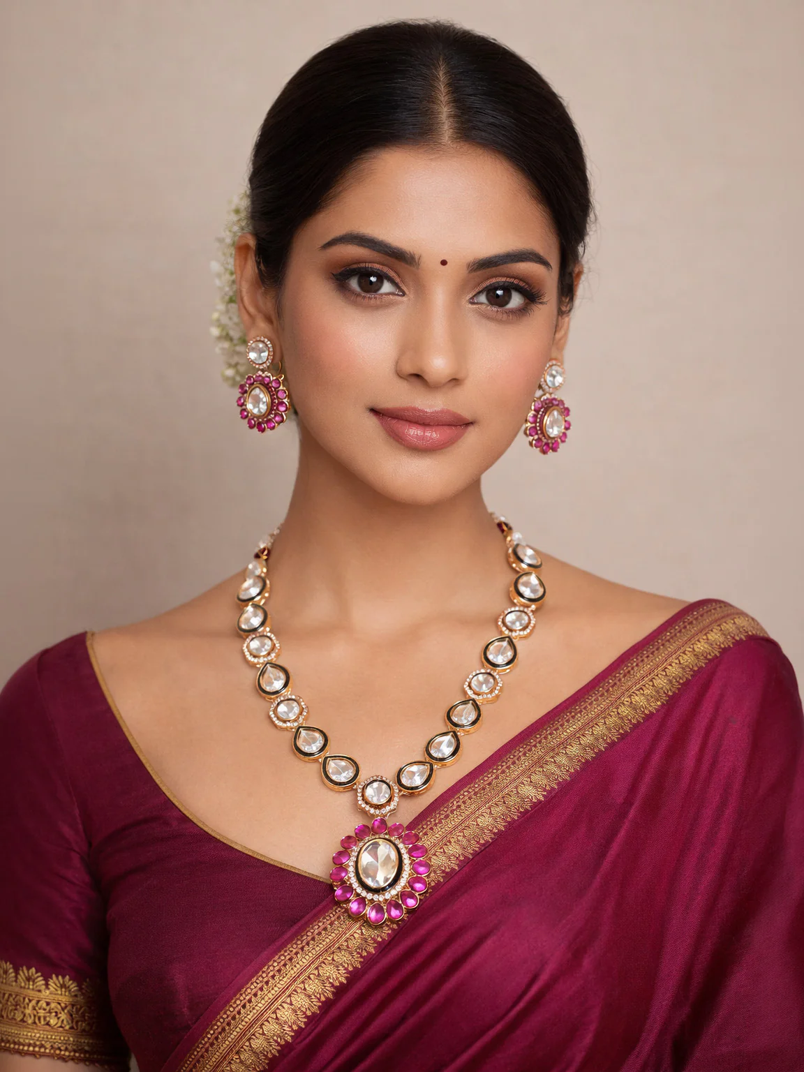 Odette Pink And Green Alloy Stone Jewellery Set For Women