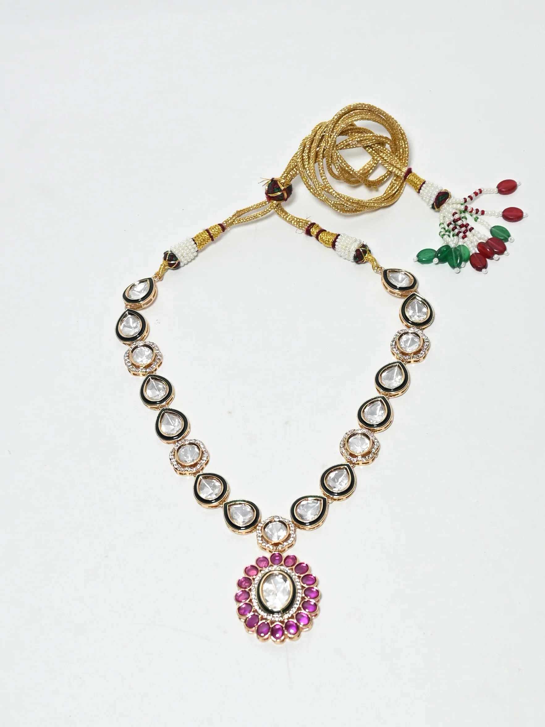 Odette Pink And Green Alloy Stone Jewellery Set For Women - Image 3