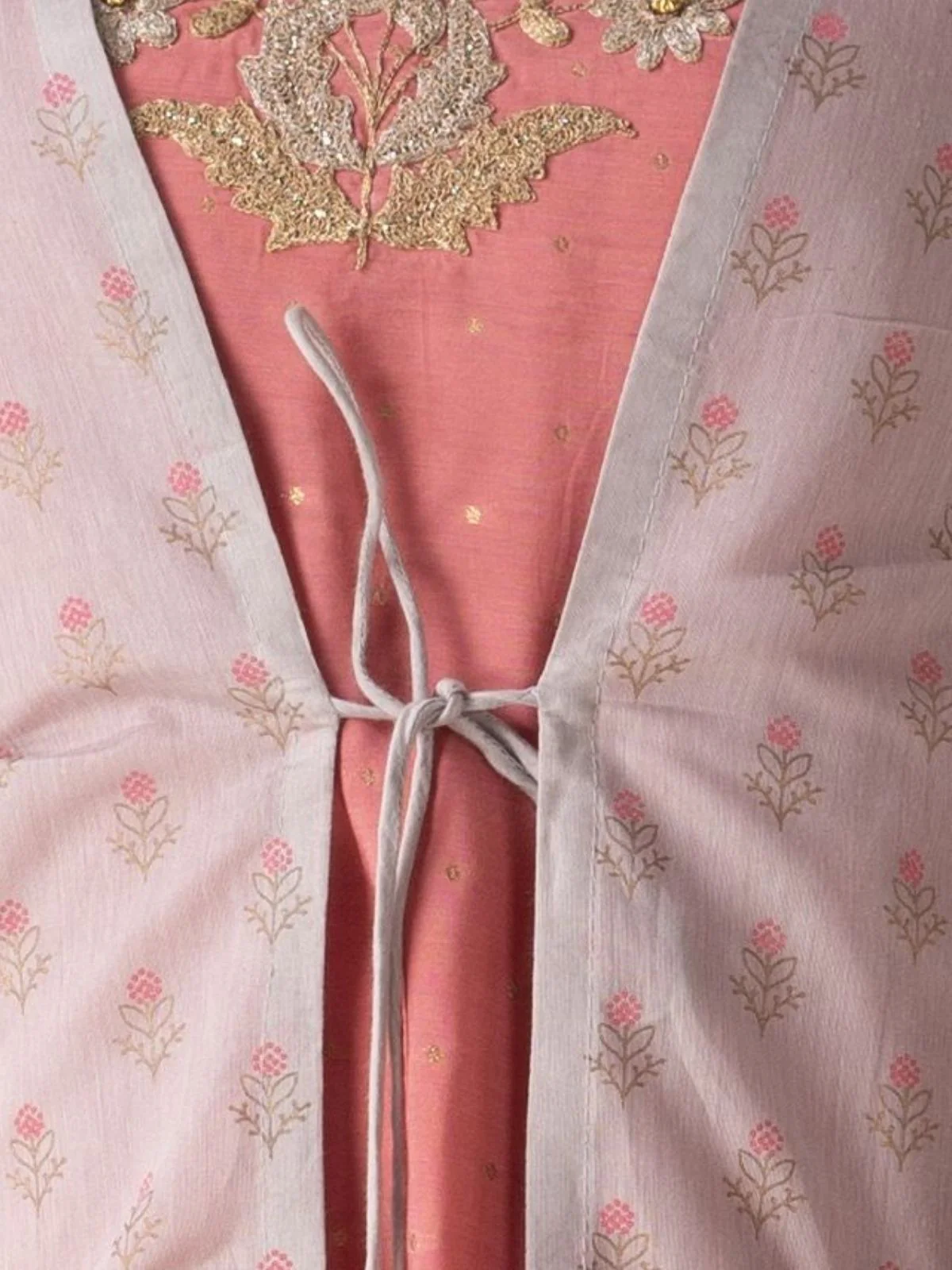 Odette Pink And Lavender Art Silk Printed And Embroidered Semi-Stitched Kurta Set For Women - Image 6