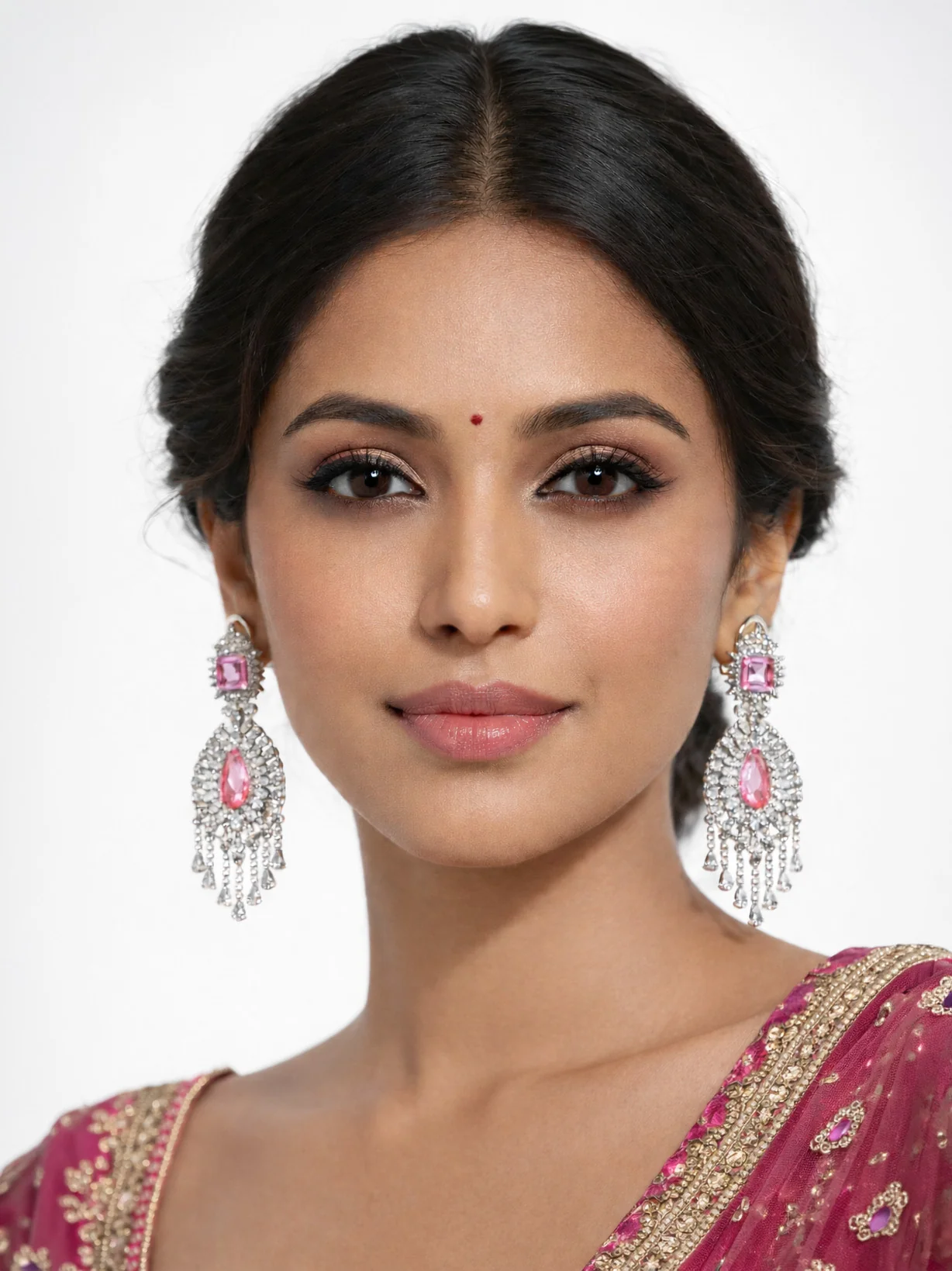 Odette Pink And Silver Alloy Stone Earrings For Women