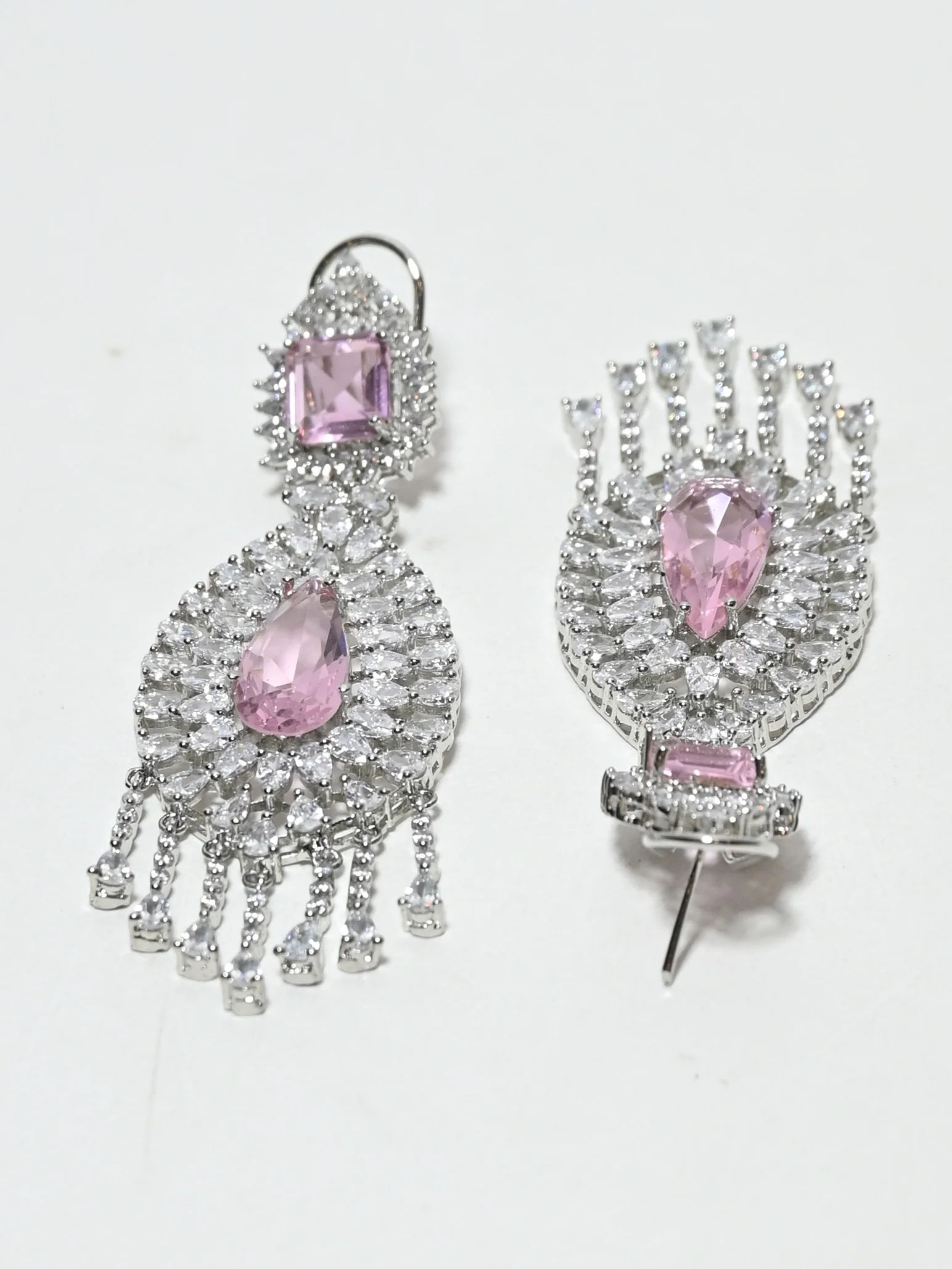 Odette Pink And Silver Alloy Stone Earrings For Women - Image 5