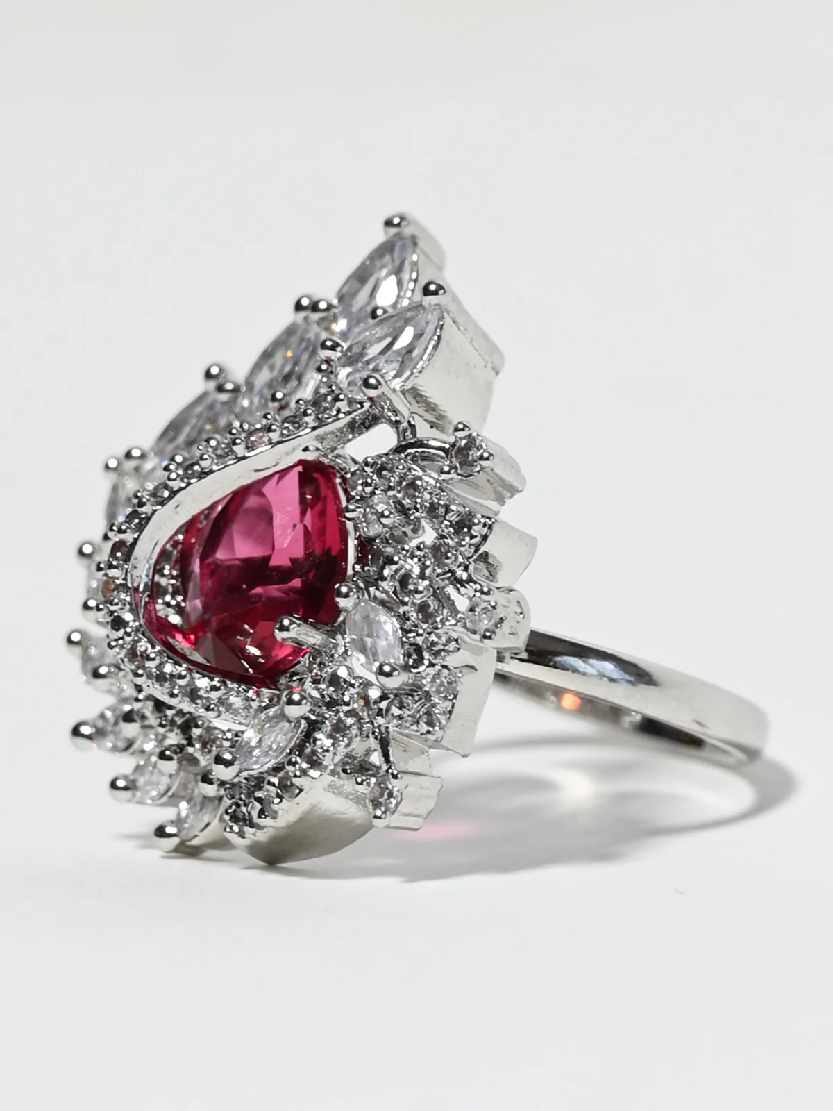 Odette Pink And White Alloy Embellished Ring For Women - Image 2
