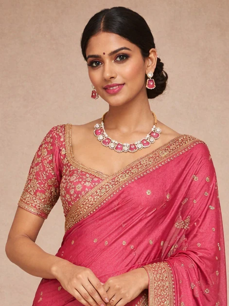 Odette Pink And White Alloy Stone Jewellery Set For Women - Image 2