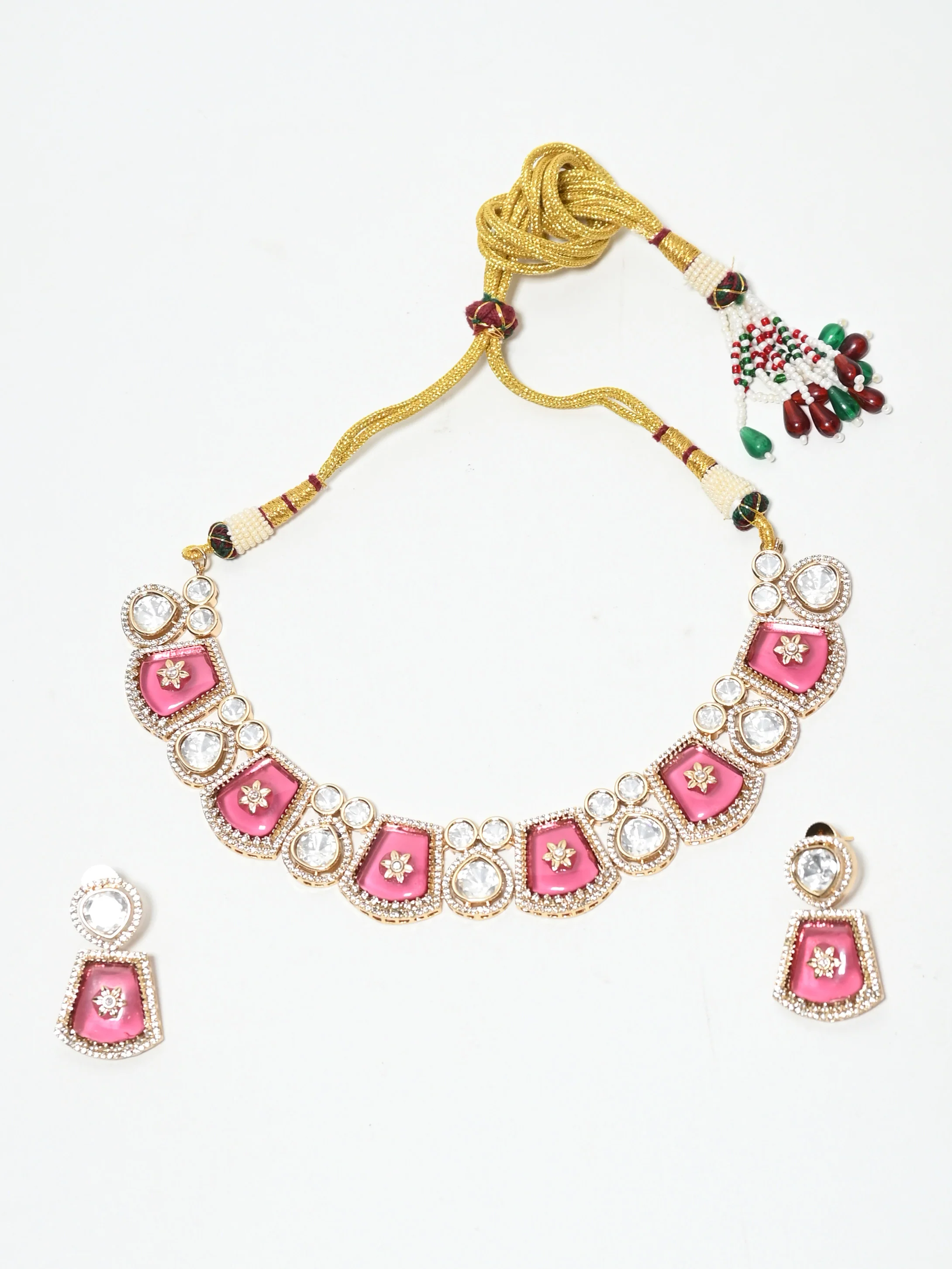 Odette Pink And White Alloy Stone Jewellery Set For Women - Image 3