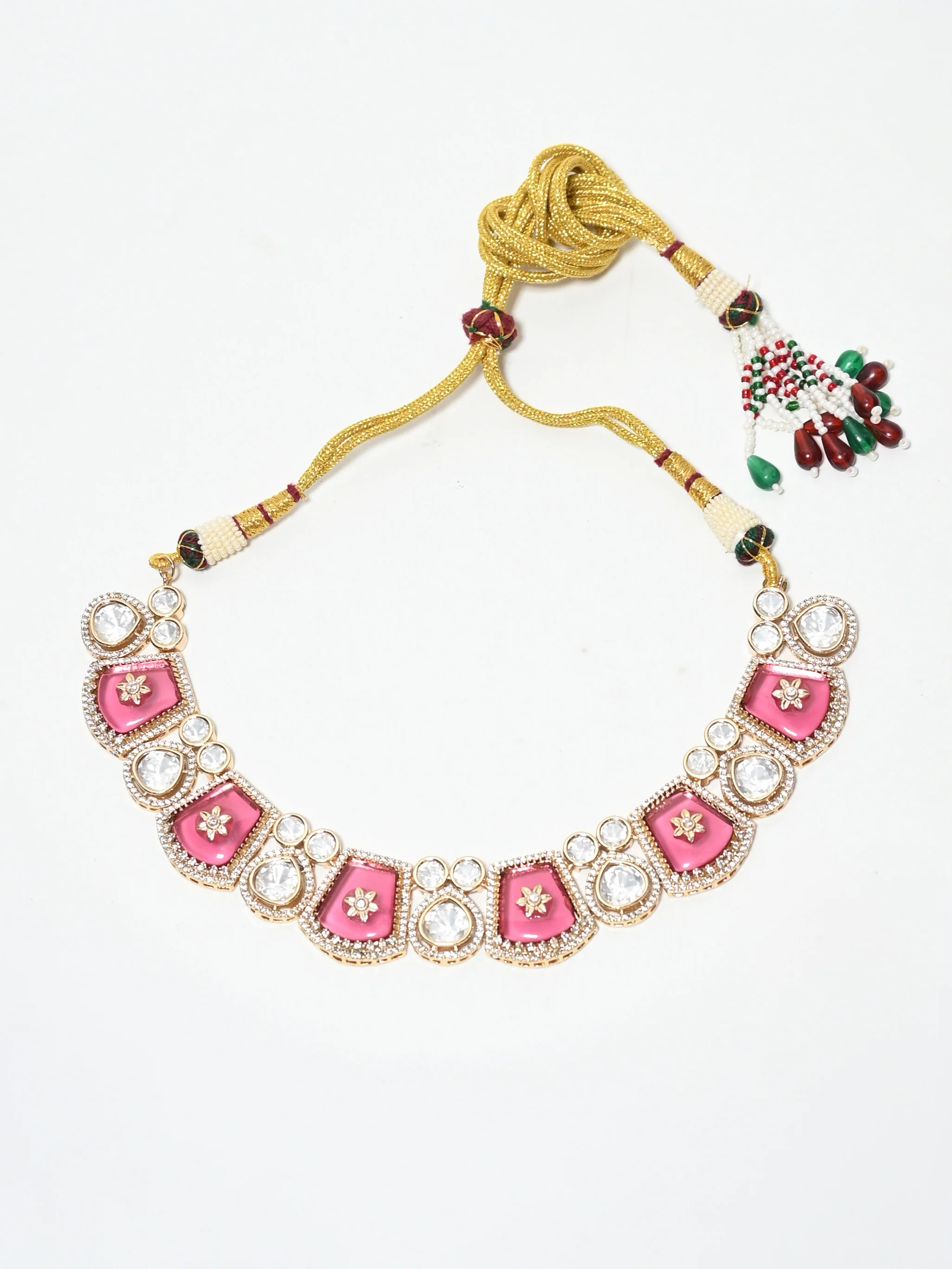 Odette Pink And White Alloy Stone Jewellery Set For Women - Image 4