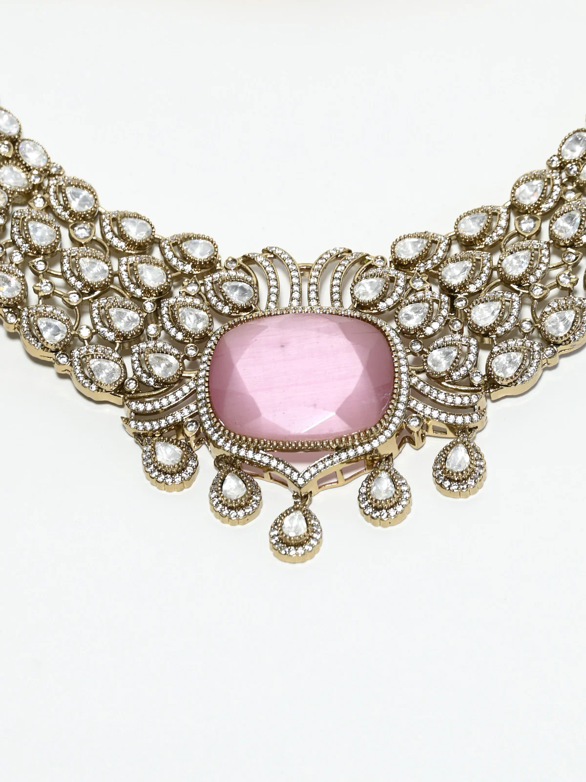 Odette Pink And White Alloy Stone Jewellery Set For Women - Image 5
