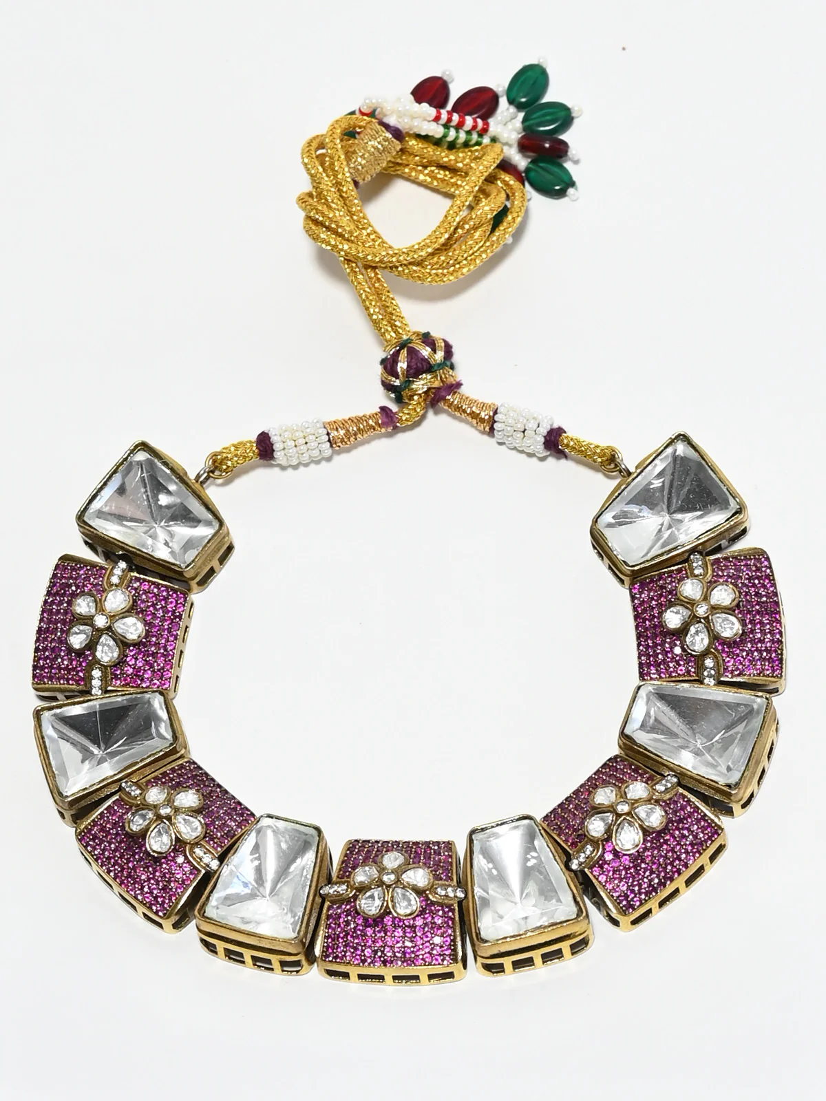 Odette Pink And White Alloy Stone Jewellery Set For Women - Image 3