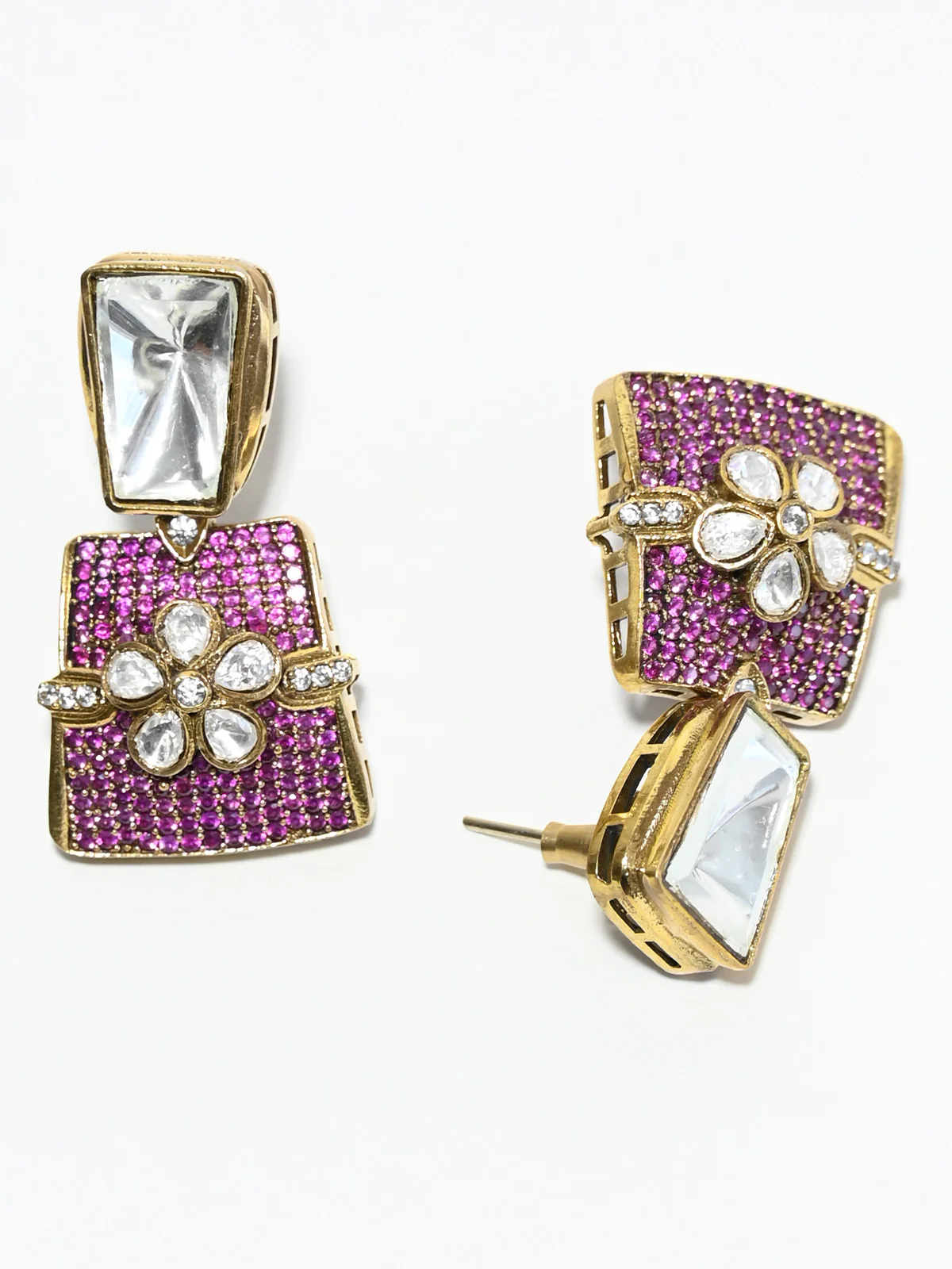 Odette Pink And White Alloy Stone Jewellery Set For Women - Image 4