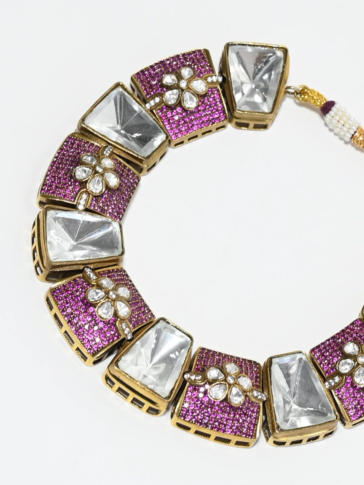 Odette Pink And White Alloy Stone Jewellery Set For Women - Image 5
