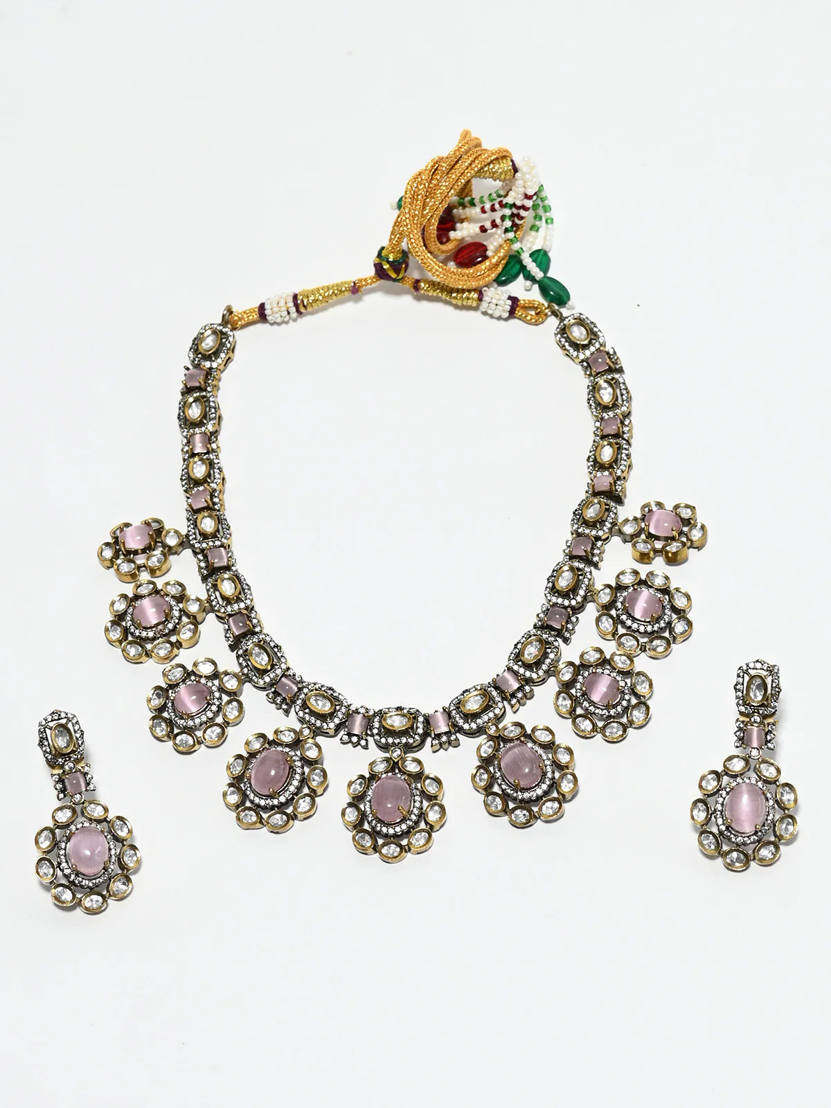 Odette Pink And White Alloy Stone Jewellery Set For Women - Image 2