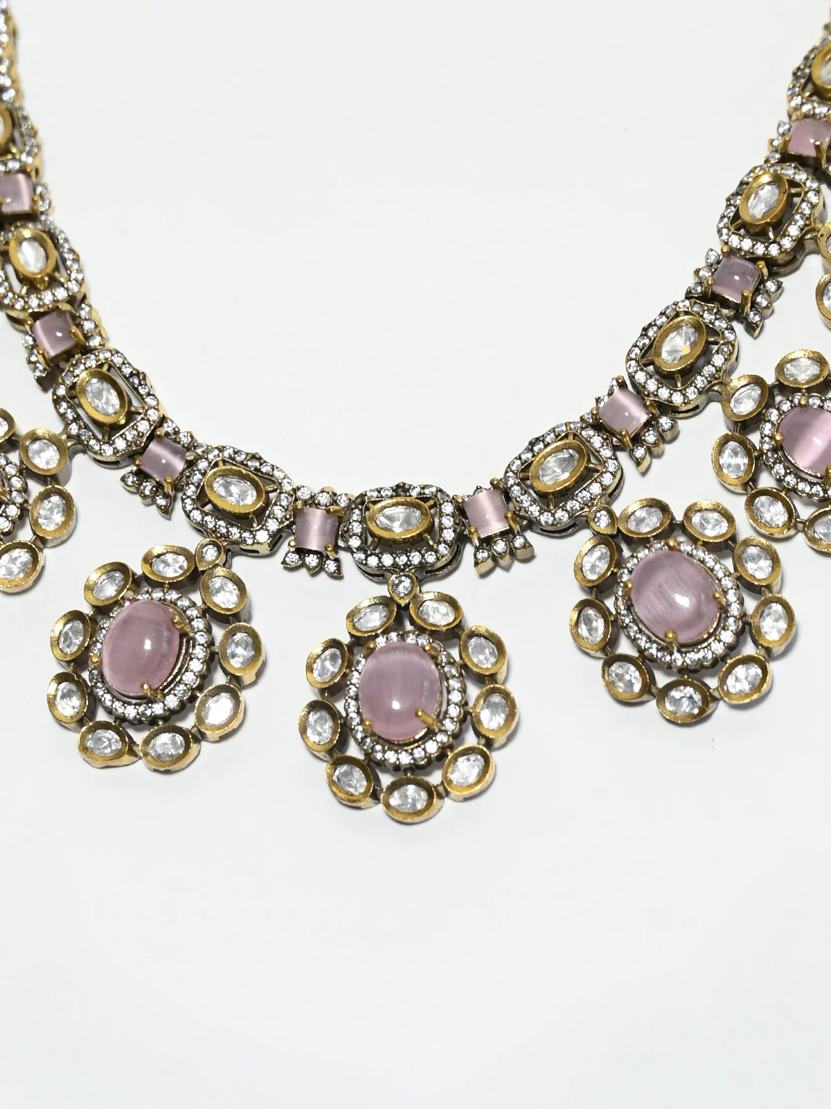 Odette Pink And White Alloy Stone Jewellery Set For Women - Image 4