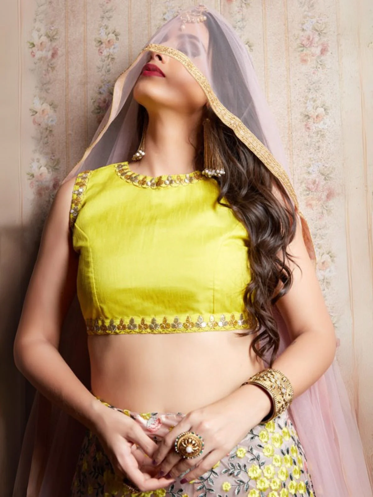 Odette Pink And Yellow Art Silk Embroidered Semi-Stitched Lehenga With Unstitched Blouse For Women - Image 7