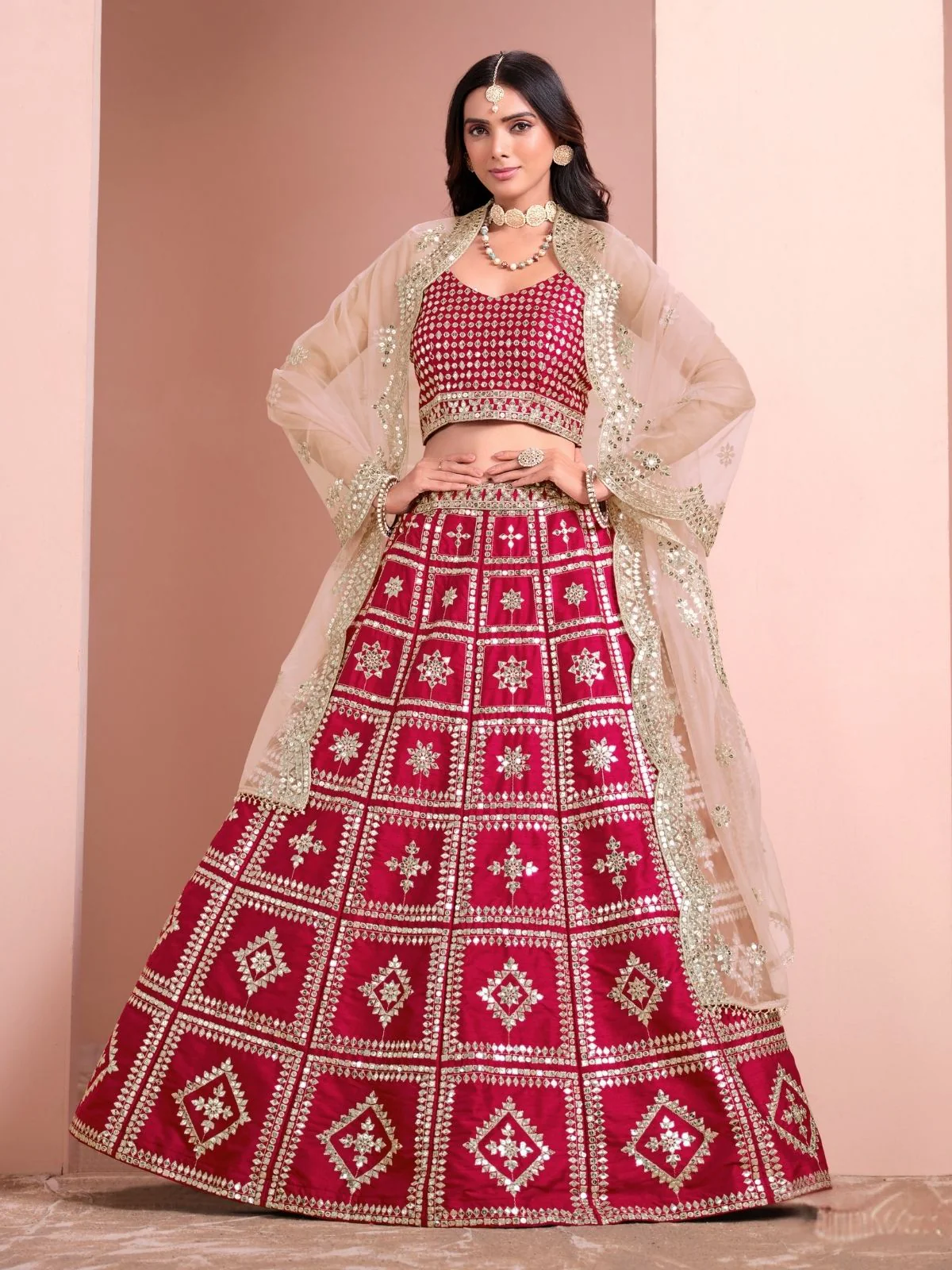 Odette Pink Art Silk Embellished Semi-Stitched lehenga For Women - Image 2