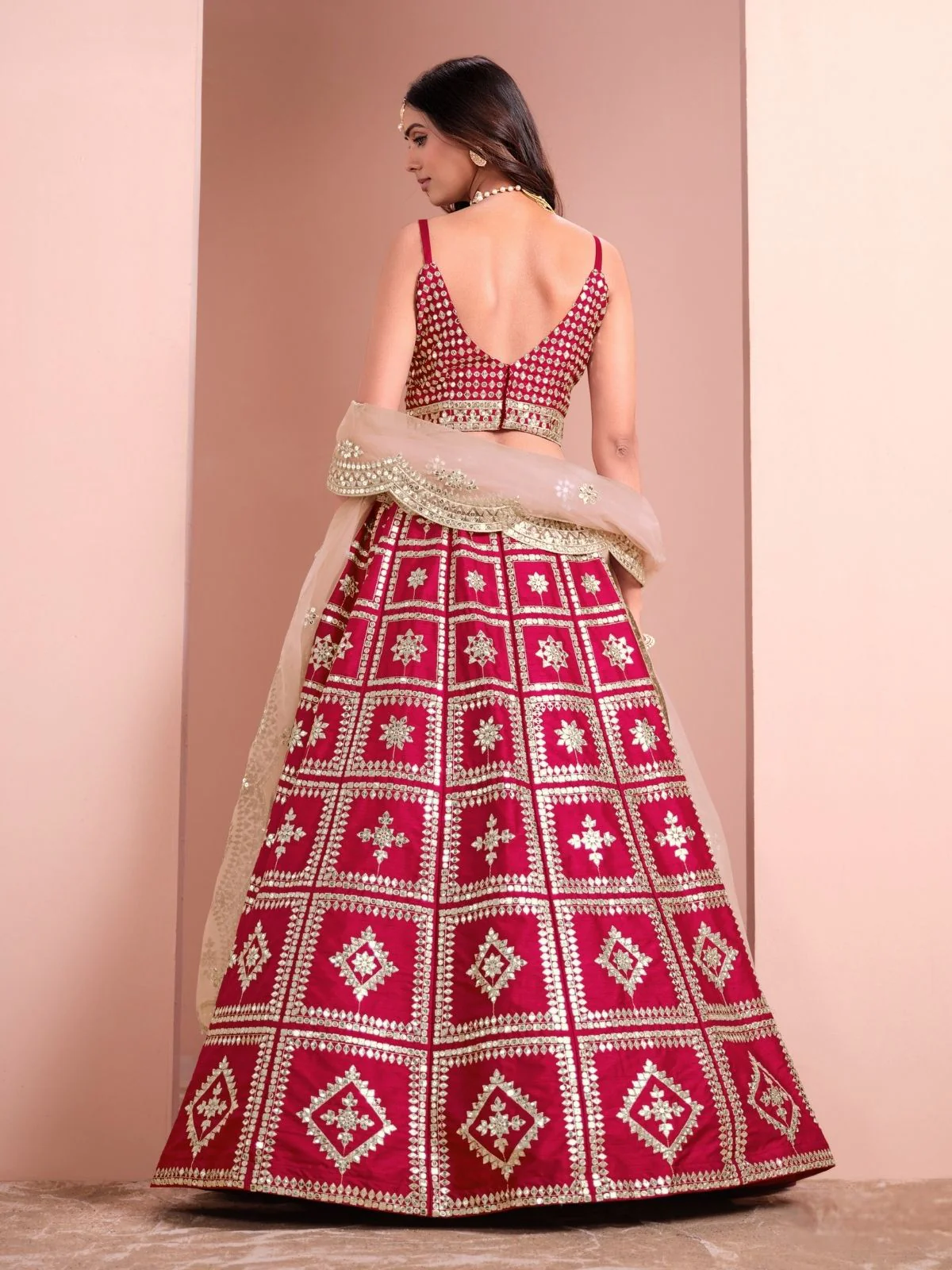 Odette Pink Art Silk Embellished Semi-Stitched lehenga For Women - Image 3