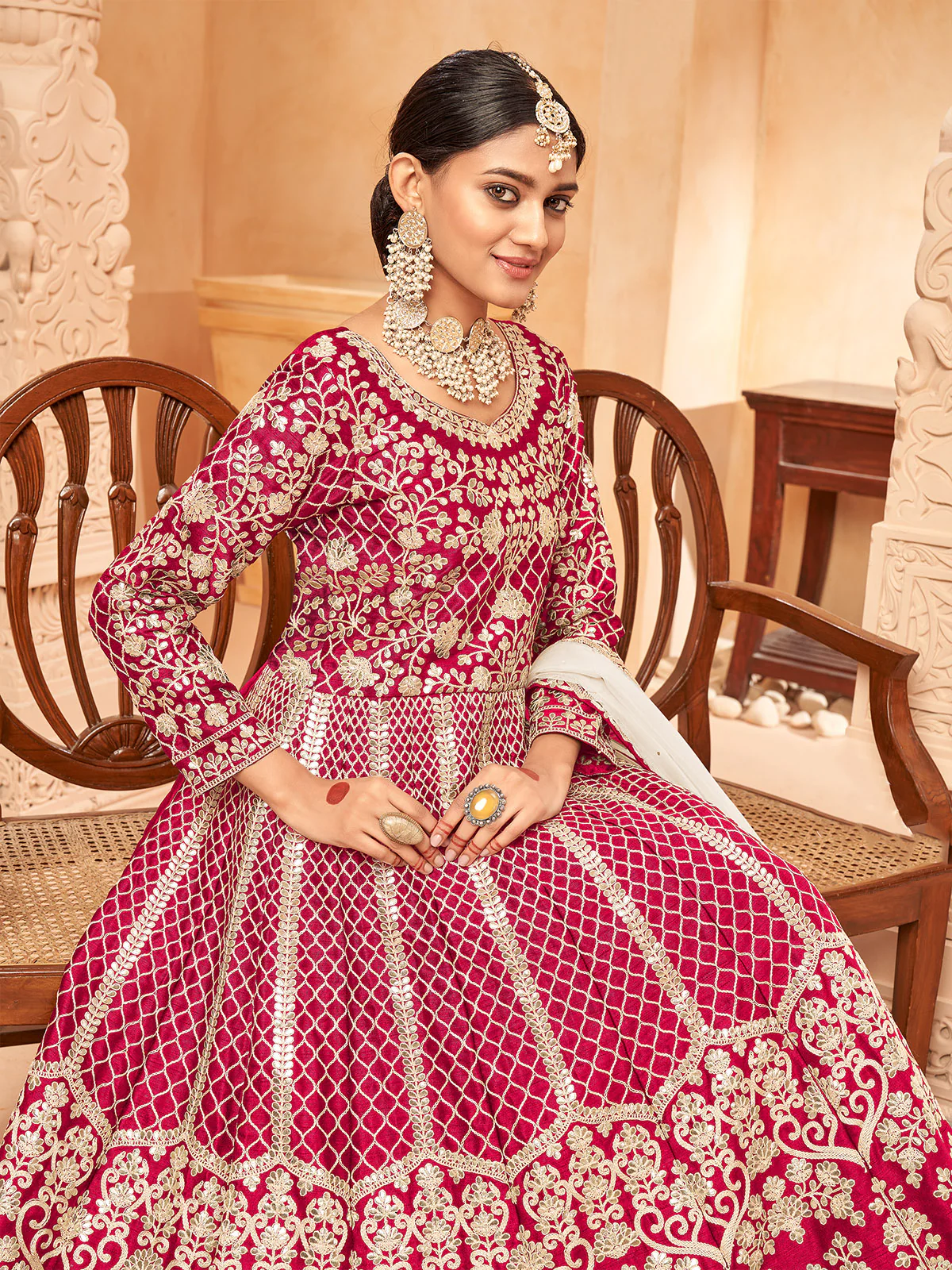 Odette Pink Art Silk Embroidered Semi stitched Kurta Set For Women - Image 3
