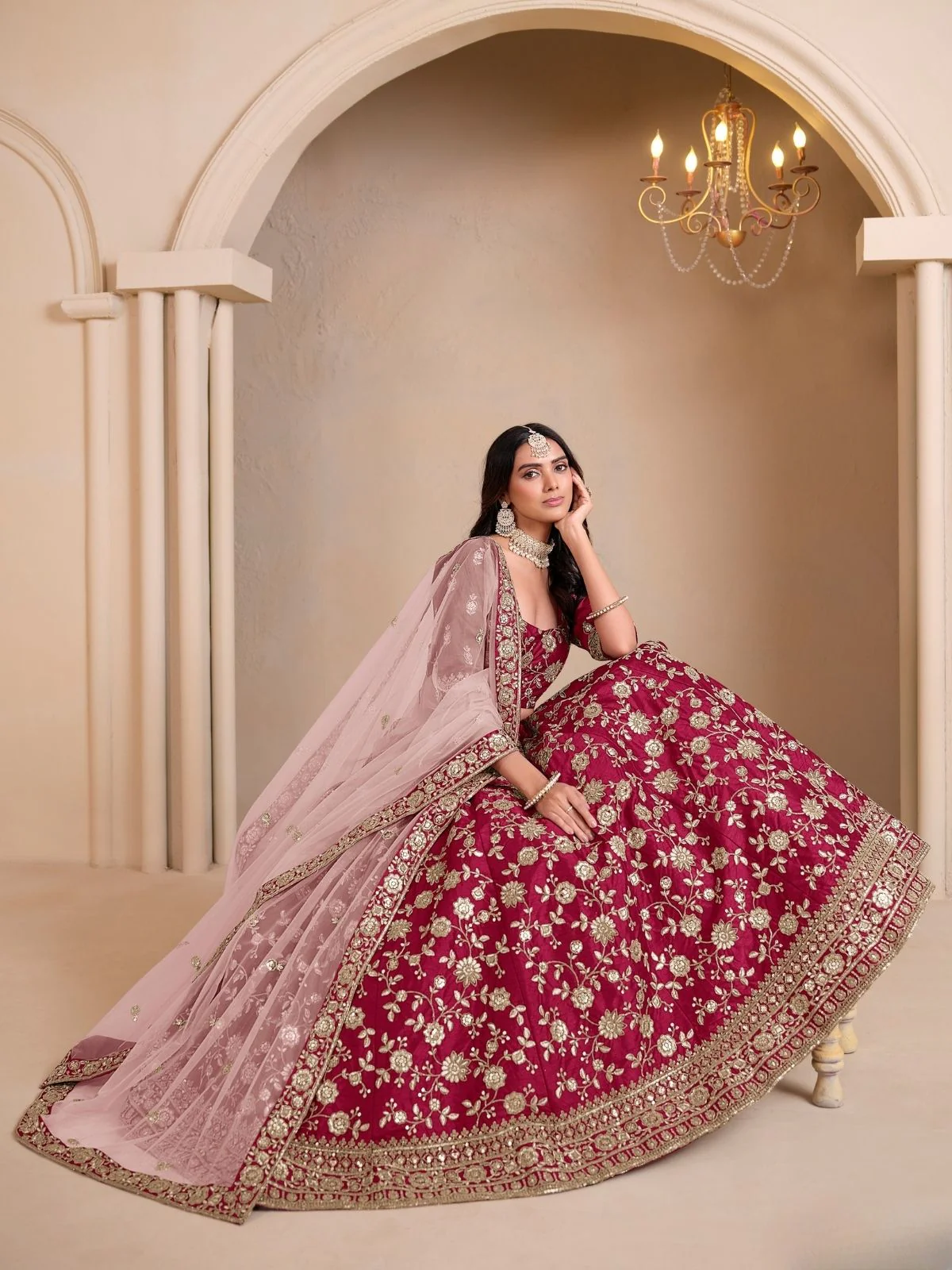 Odette Pink Art Silk Embroidered Semi-Stitched lehenga For Women - Image 2