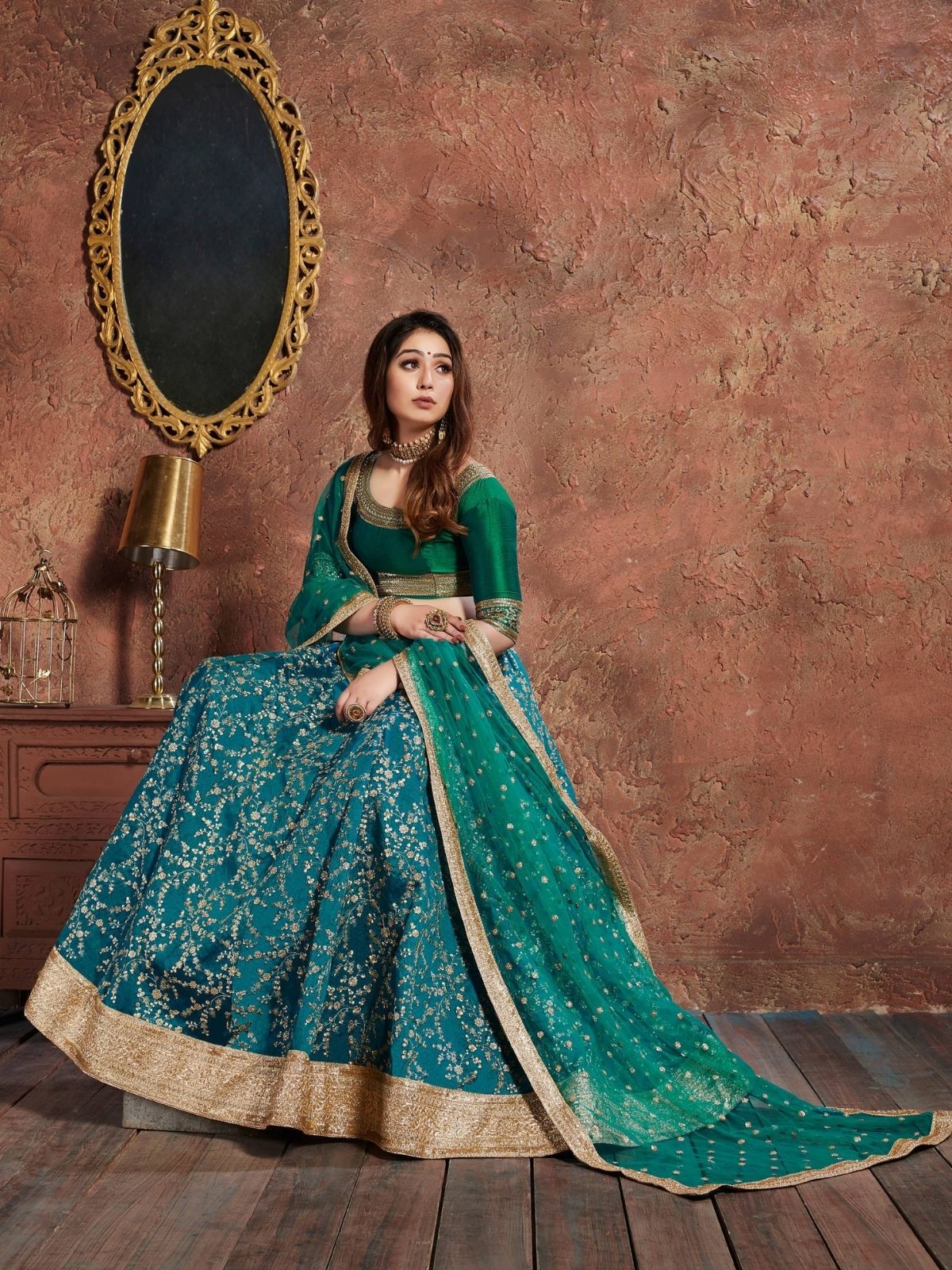 Odette Blue Art Silk Embroidered Semi Stitched Lehenga With Blouse For Women - Image 4