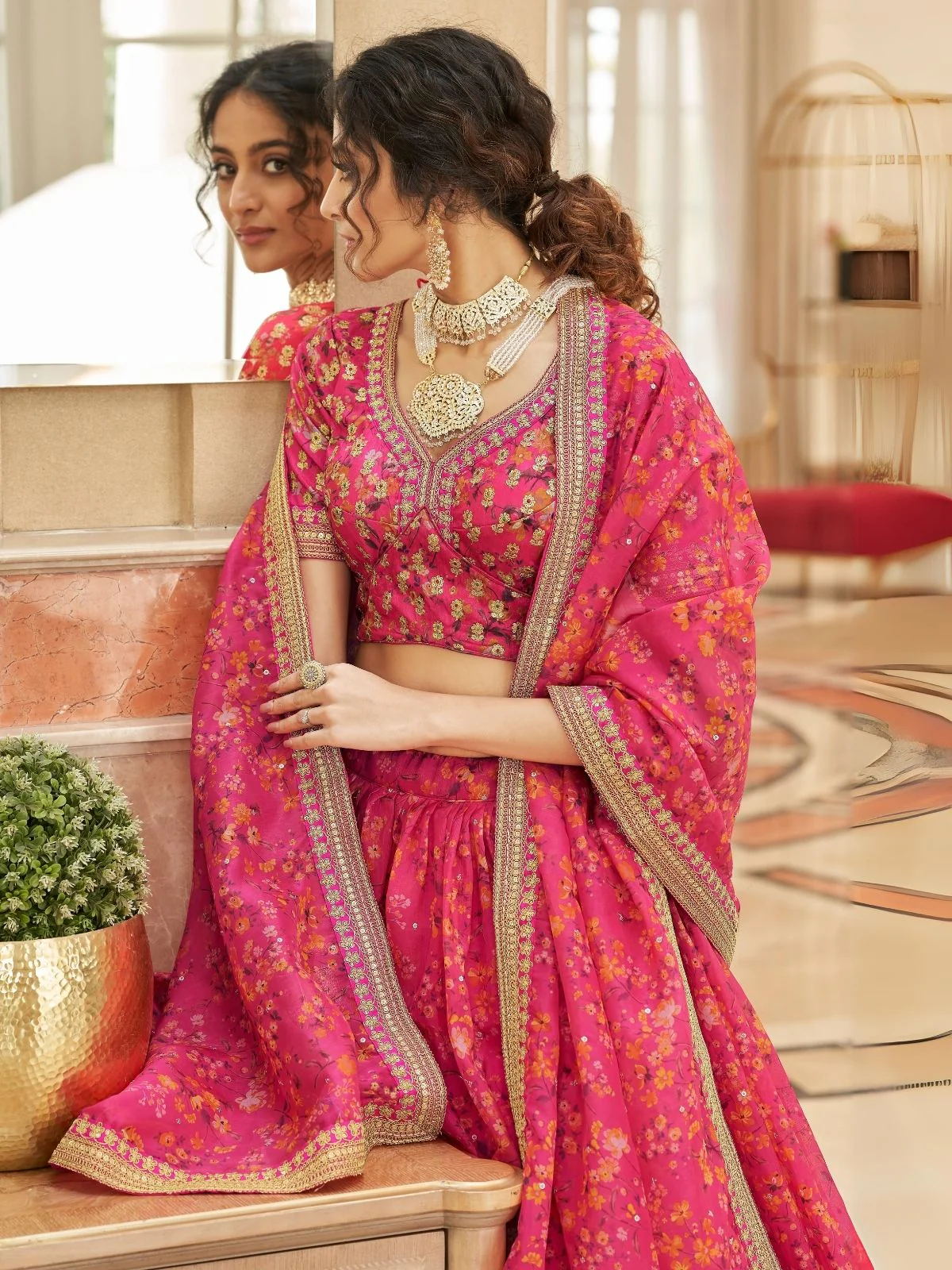 Odette Pink Art Silk Embroidered Semi Stitched Lehenga With Blouse For Women - Image 3