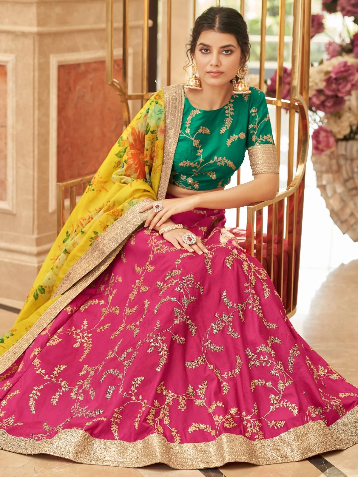 Odette Pink Art Silk Embroidered Semi Stitched Lehenga With Blouse For Women - Image 2