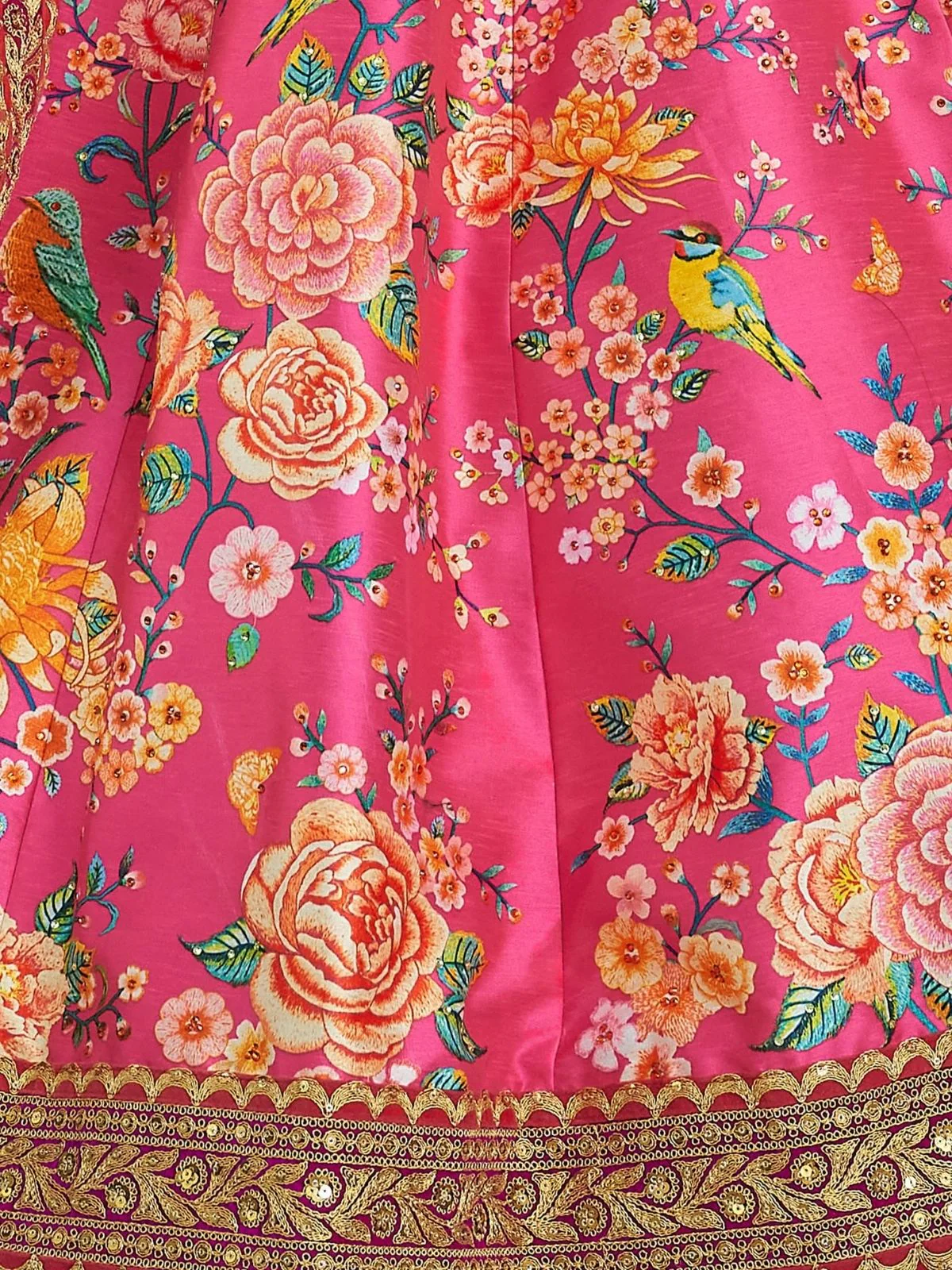 Odette Pink Art Silk Printed Semi Stitched Lehenga With Unstitched Blouse For Women - Image 5