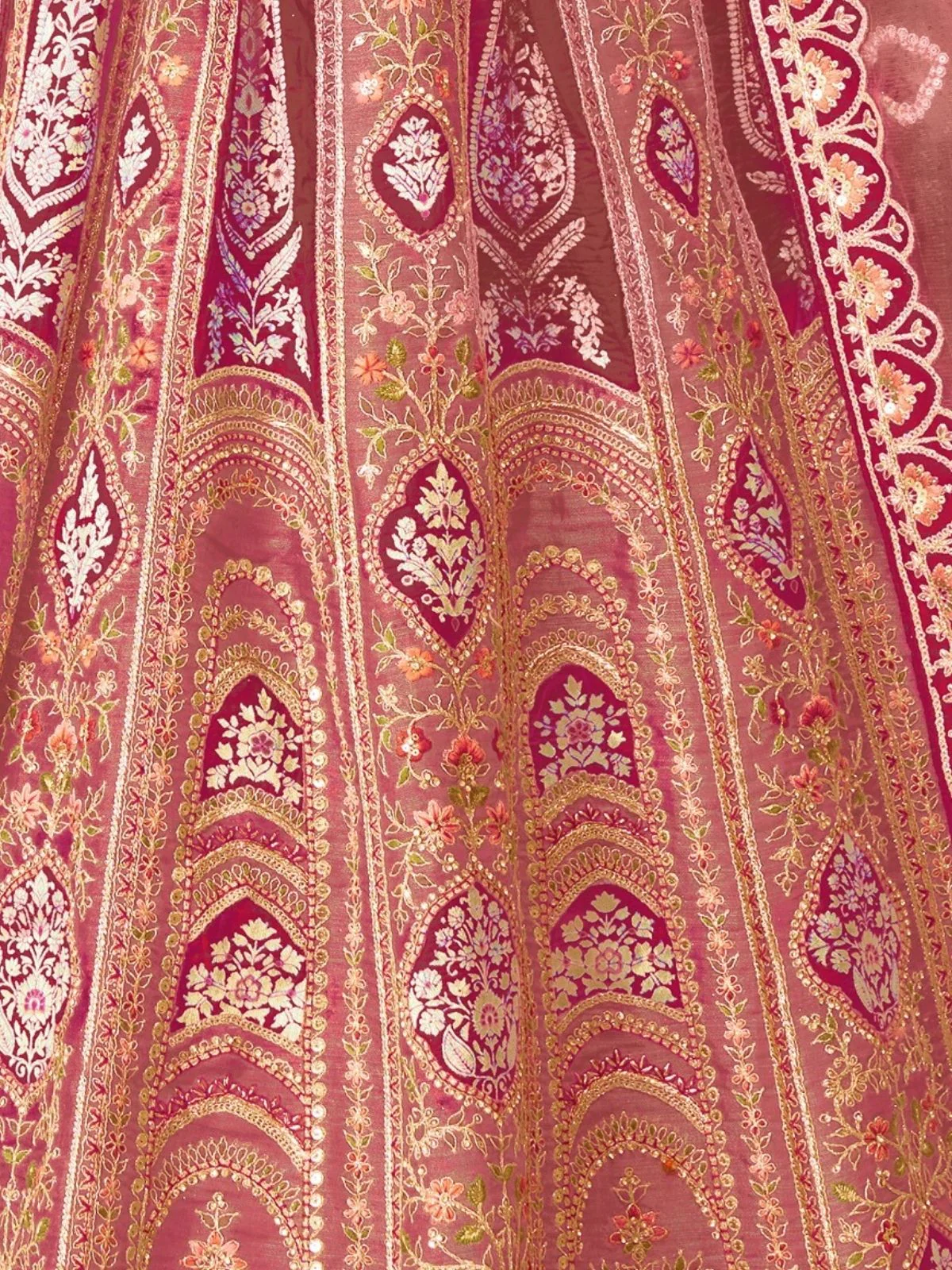 Odette Pink Banarasi Silk Embroidered Semi-Stitched Lehenga For Women - Image 6