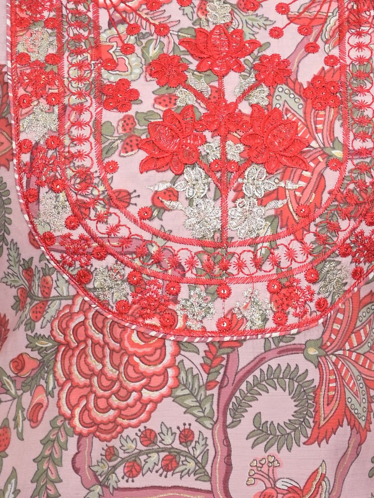 Odette Pink Chanderi Embroidered And Printed Stitched Kurta Set Without Dupatta For Women - Image 5