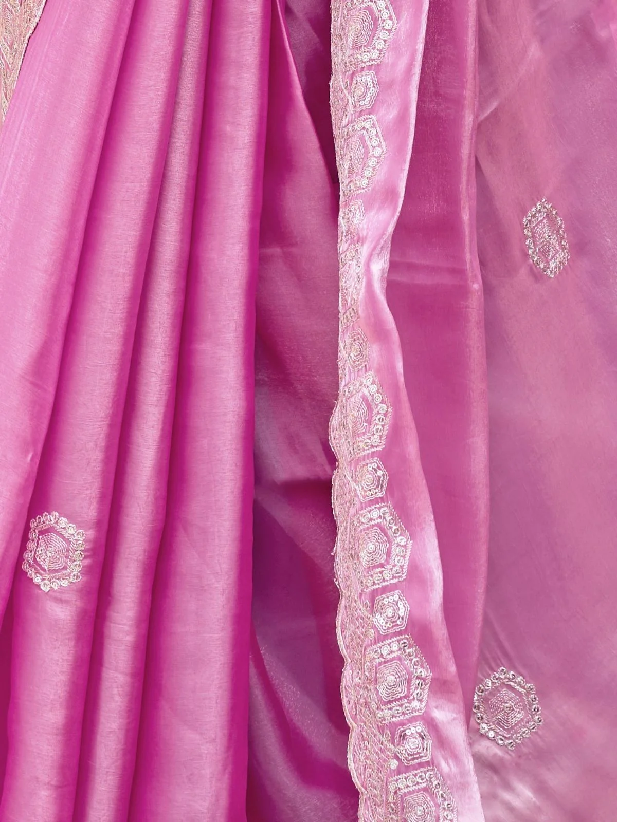 Odette Pink Chiffon Embellished Saree For Women - Image 6